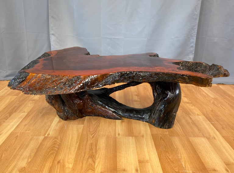 Live Edge Redwood Slab Coffee Table, 1970s at 1stDibs