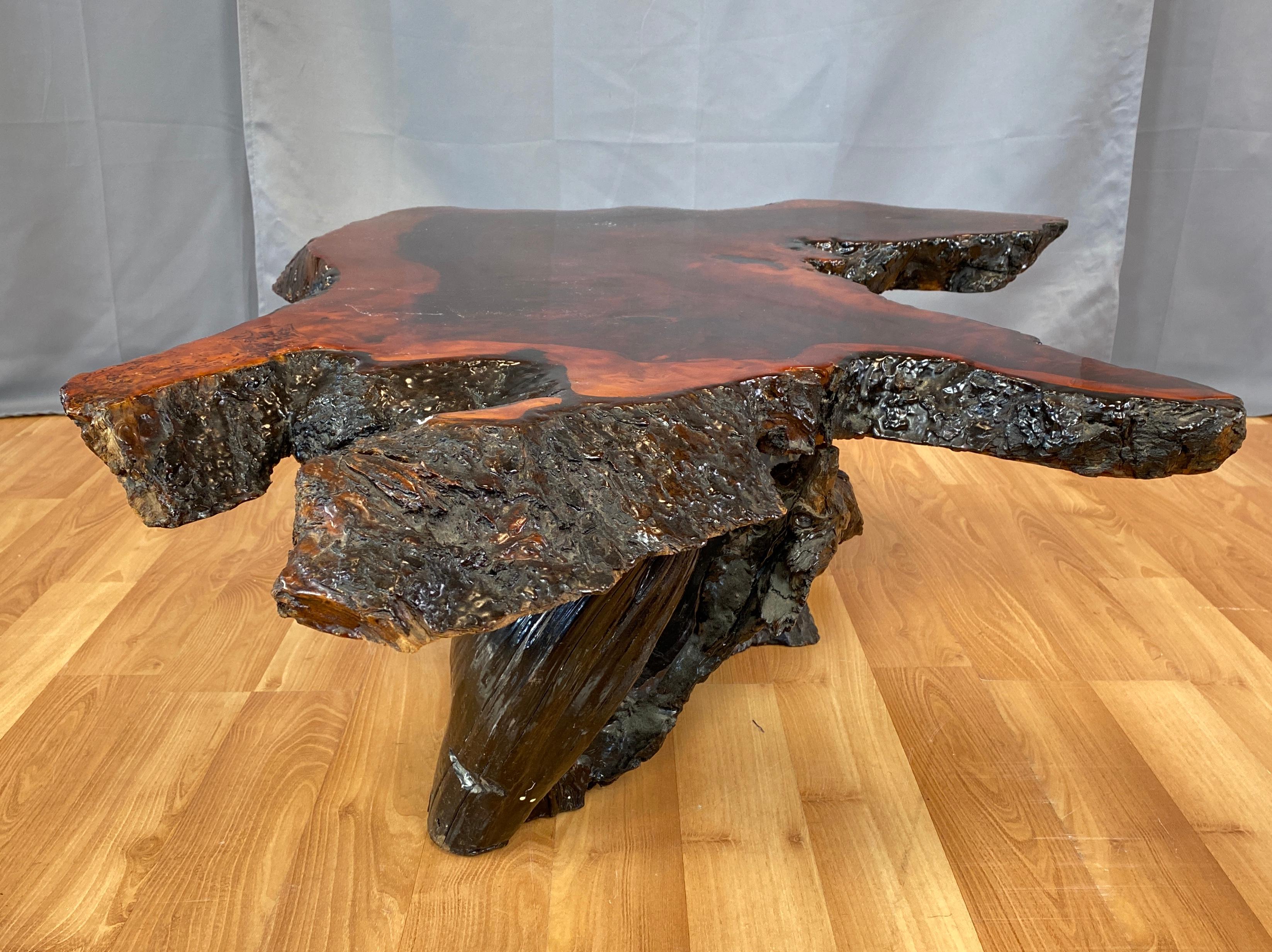 Live Edge Redwood Slab Coffee Table, 1970s In Good Condition In San Francisco, CA