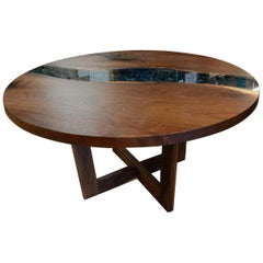Live Edge Round Dining Table Made from Solid Walnut with Glass River Feature