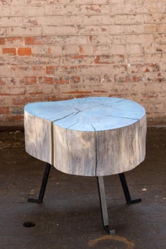 Live Edge Round Side Table, Modern Organic Blue Sputnik Table