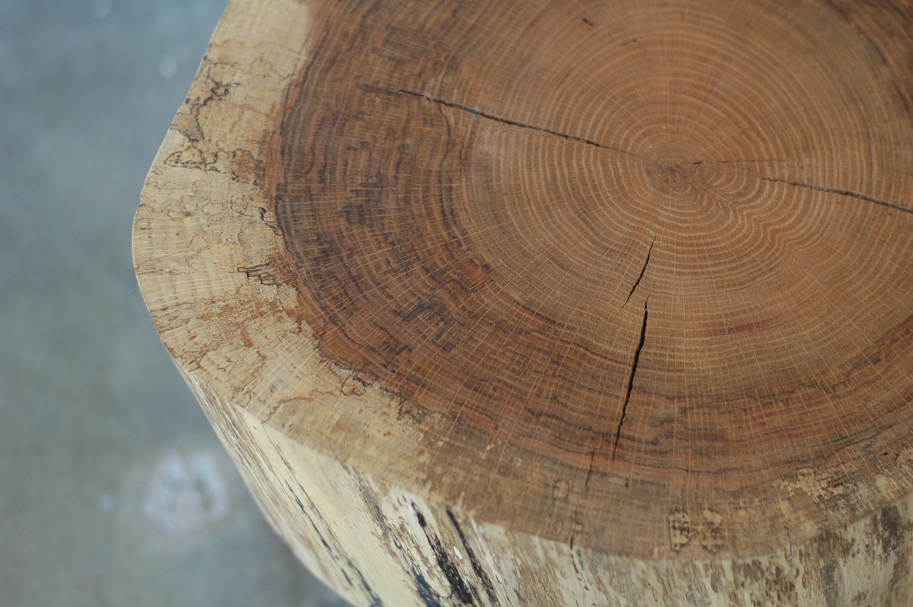 Organic Modern Live Edge Round Side Table Solid Oak with Black Patina Steel Legs