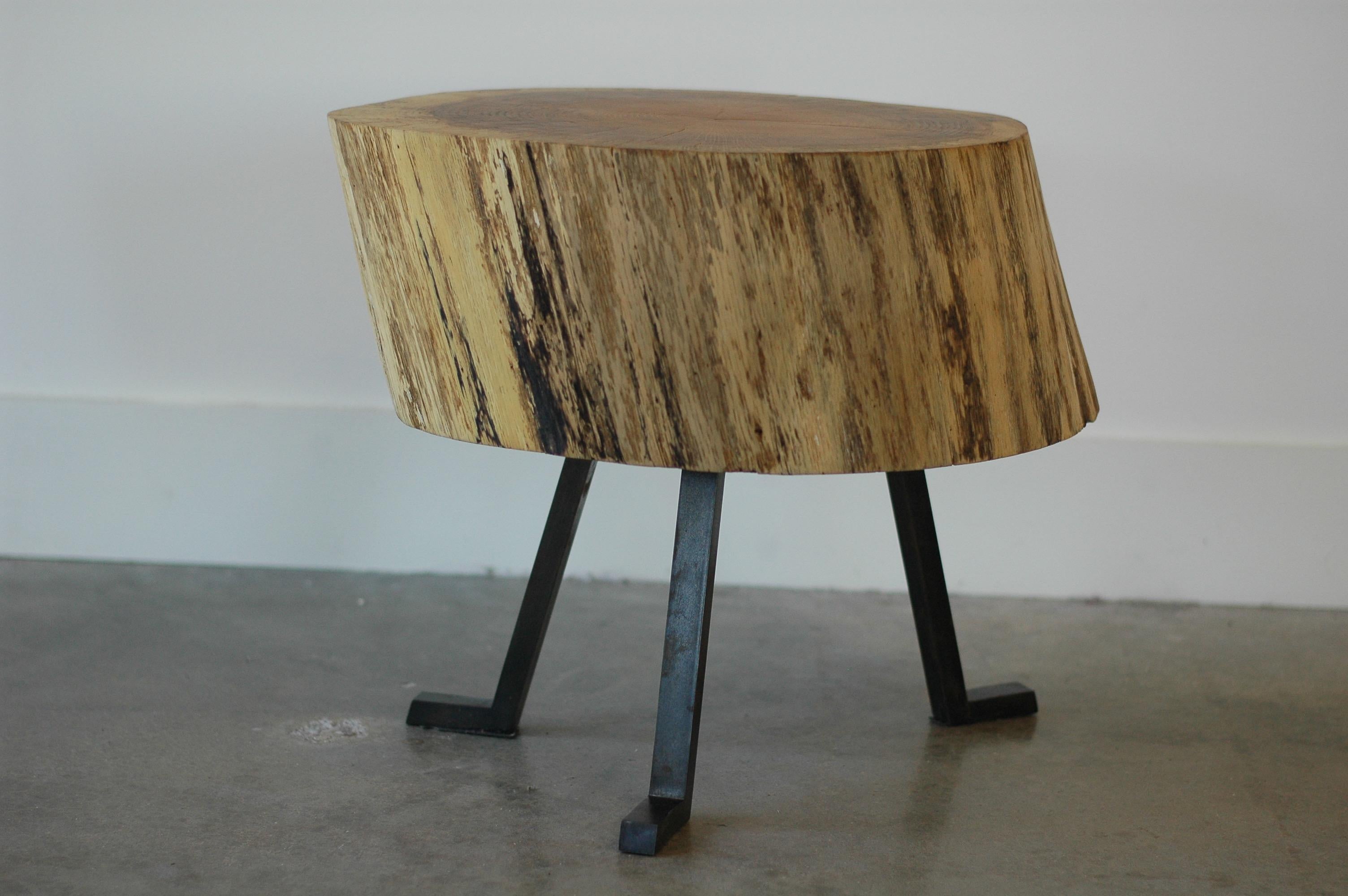 Blackened Live Edge Round Side Table Solid Oak with Black Patina Steel Legs