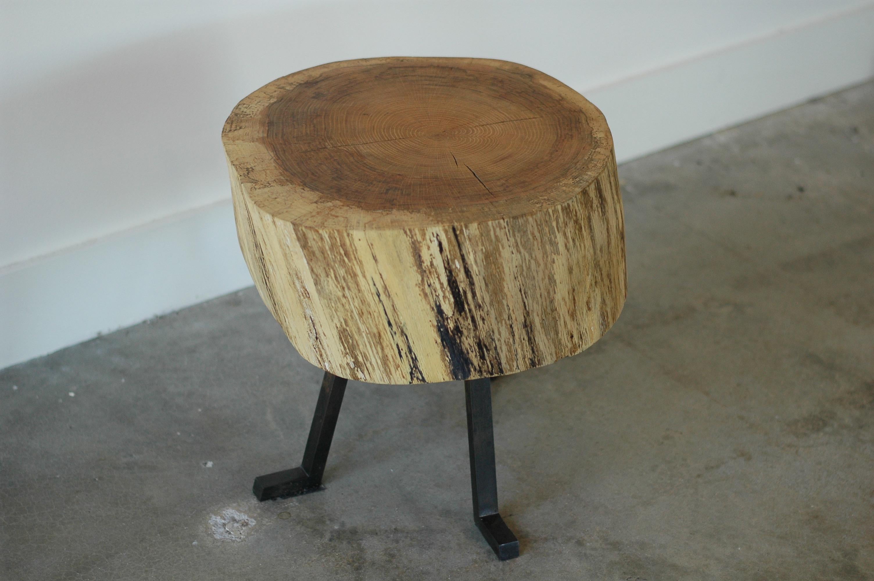 Live Edge Round Side Table Solid Oak with Black Patina Steel Legs In New Condition In Birmingham, AL