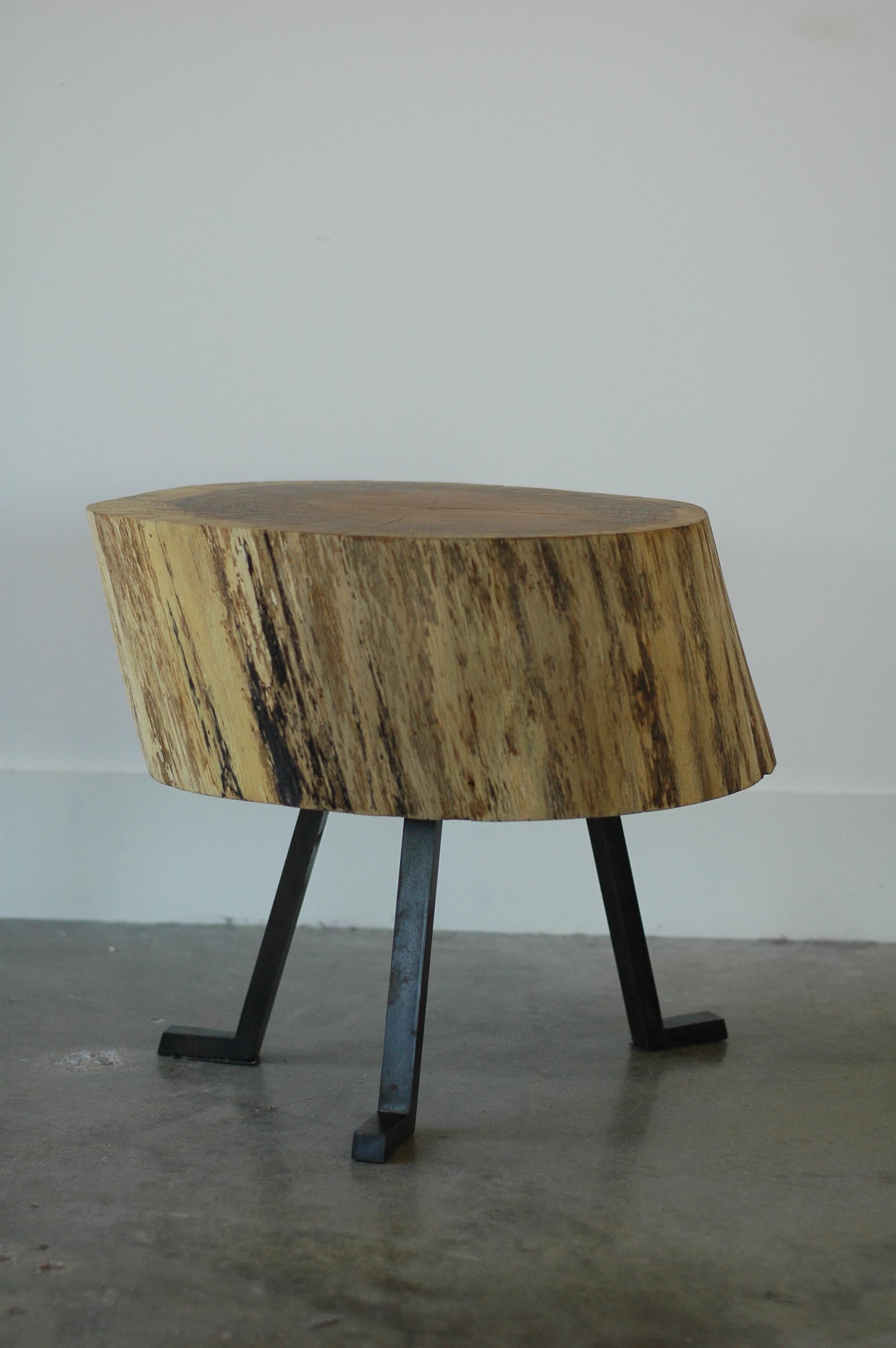 Contemporary Live Edge Round Side Table Solid Oak with Black Patina Steel Legs