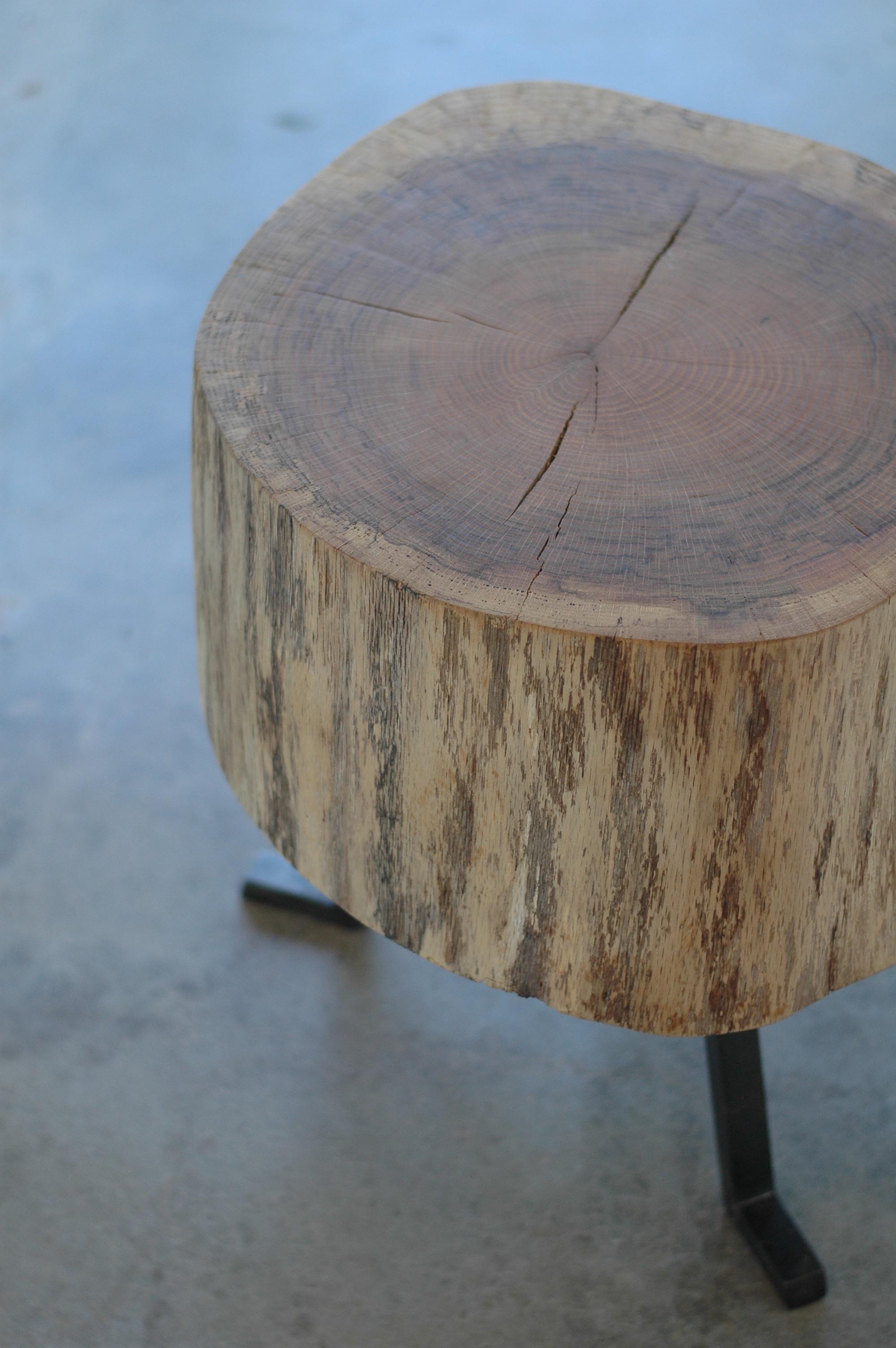 Live Edge Round Side Table Solid Oak with Black Patina Steel Legs 1