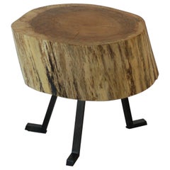 Live Edge Round Side Table Solid Oak with Black Patina Steel Legs