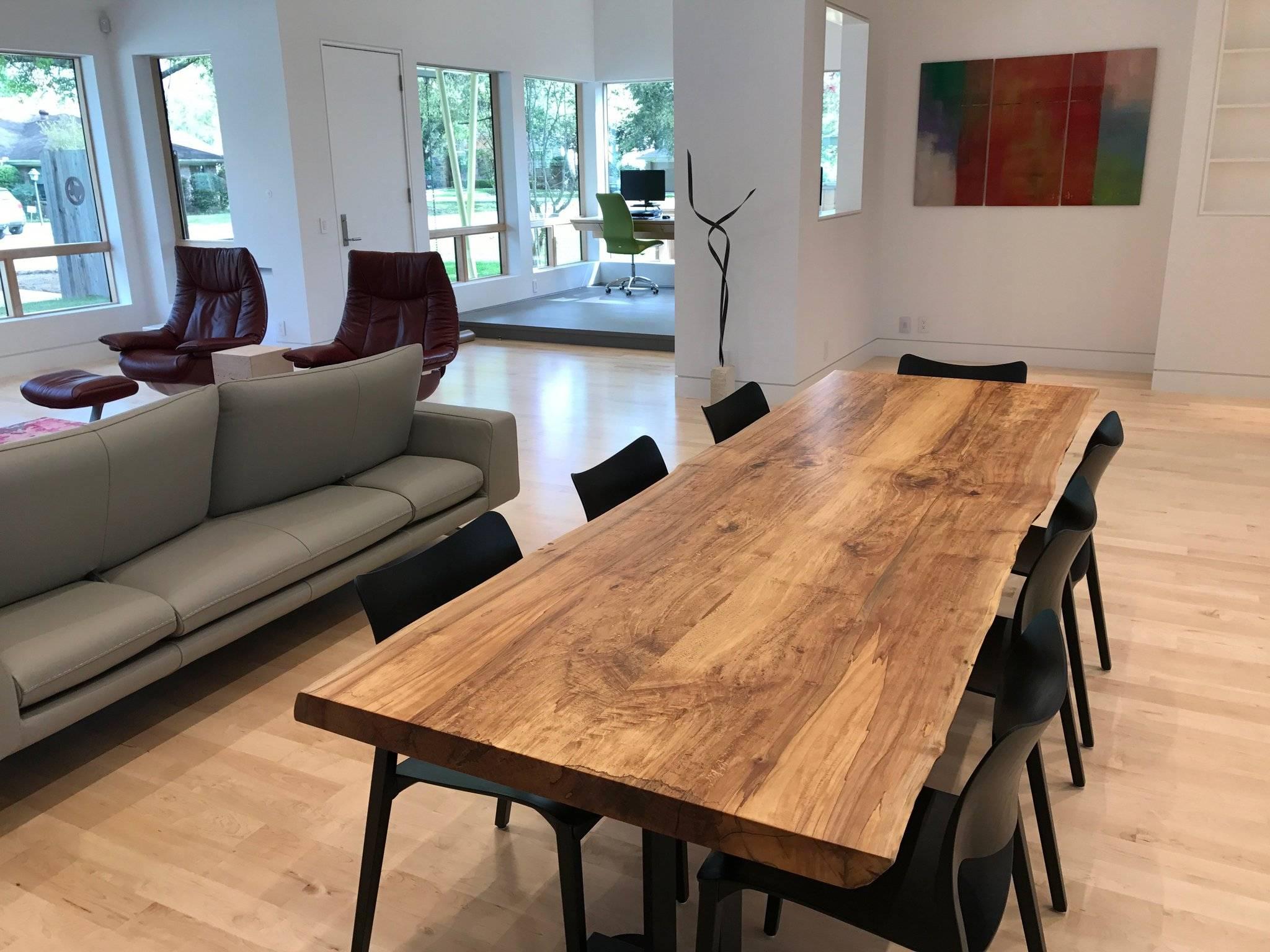Canadian Live Edge Slab Dining Table with Steel Base For Sale