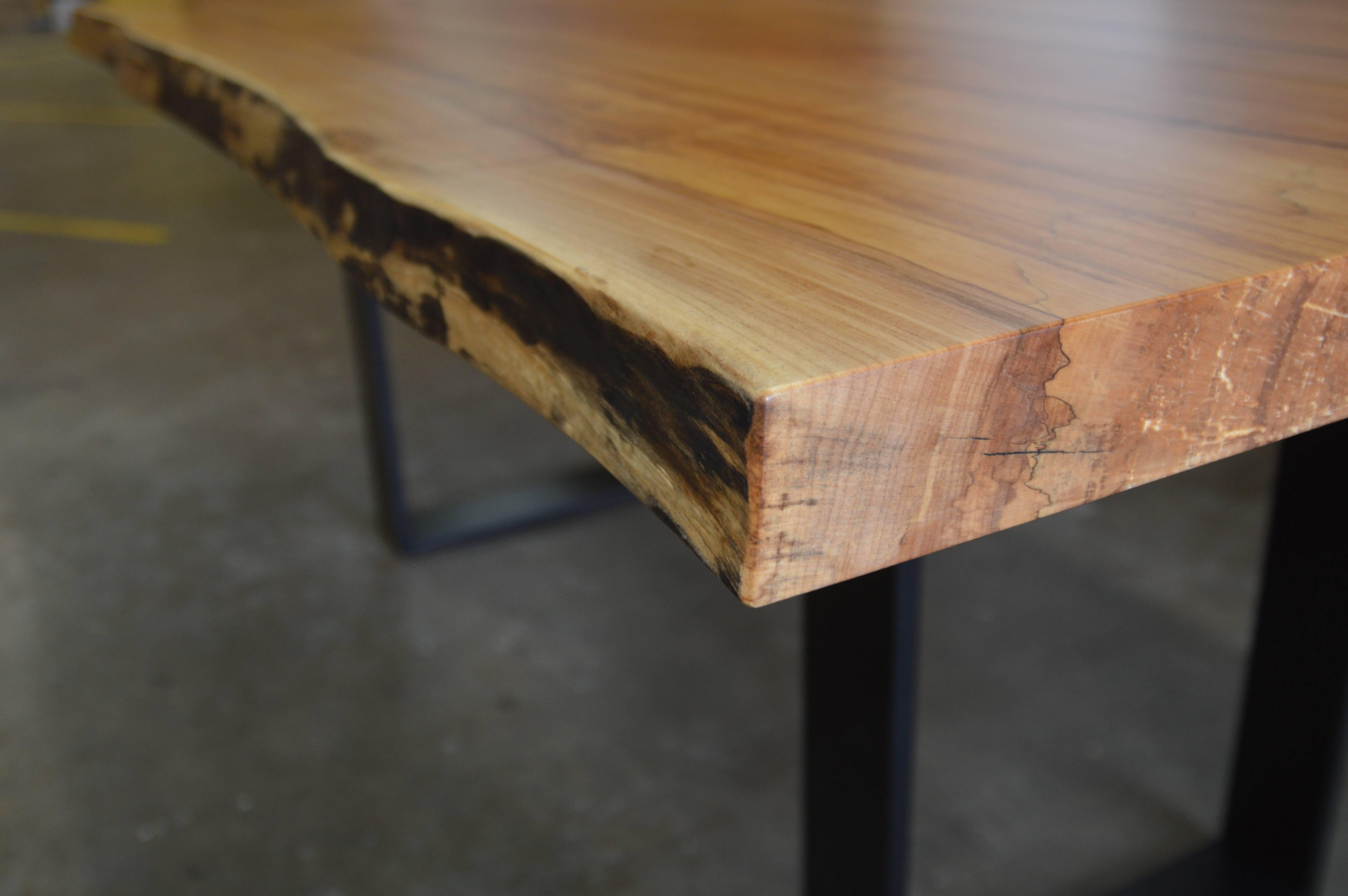 Contemporary Live Edge Slab Dining Table with Steel Base For Sale