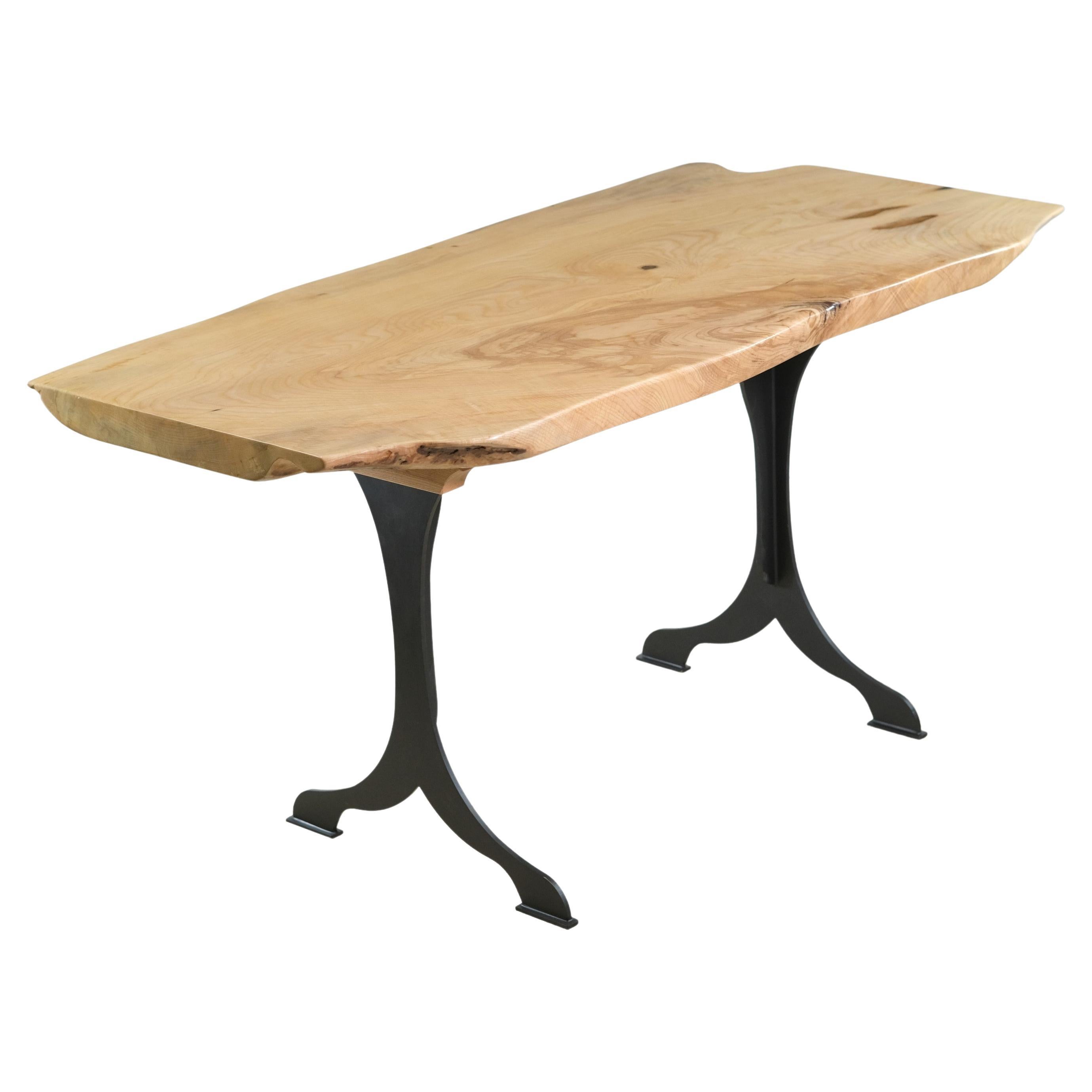 American Black Walnut Farmhouse Table with Blackened Steel Wishbone