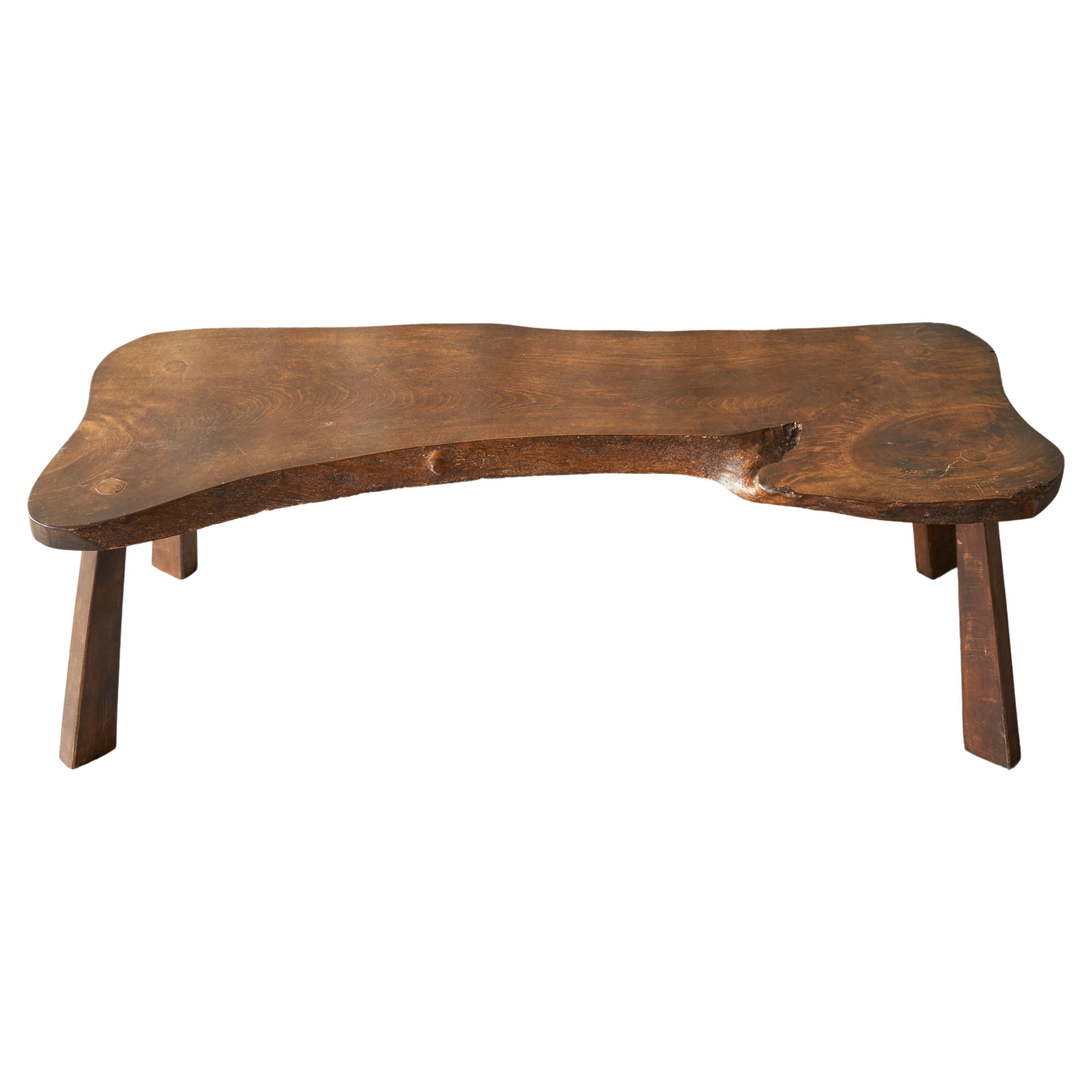 Live Edge Solid Elm Wood Coffee Table 1950s For Sale