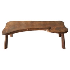 Live Edge Solid Elm Wood Coffee Table 1950s