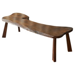 Live Edge Solid Elm Wood Coffee Table 1950s