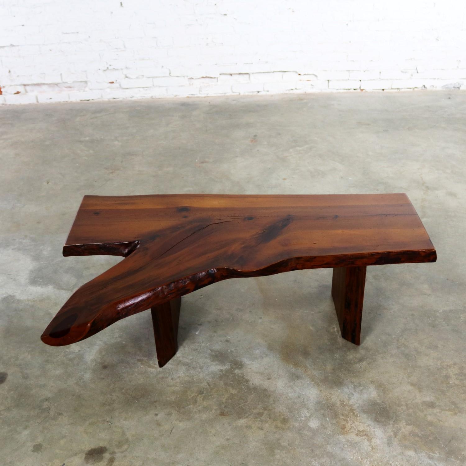 Live Edge Solid Slab Coffee Table or Bench in the Style of George Nakashima For Sale 5