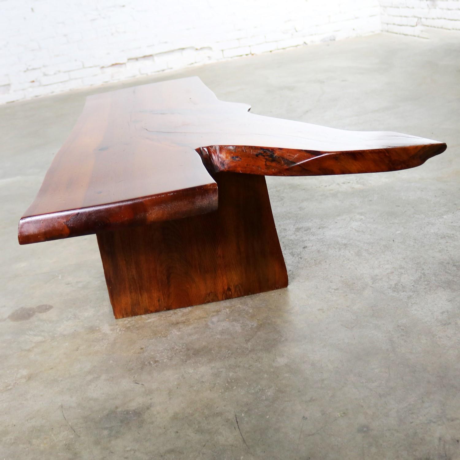 Mid-Century Modern Live Edge Solid Slab Coffee Table or Bench in the Style of George Nakashima For Sale