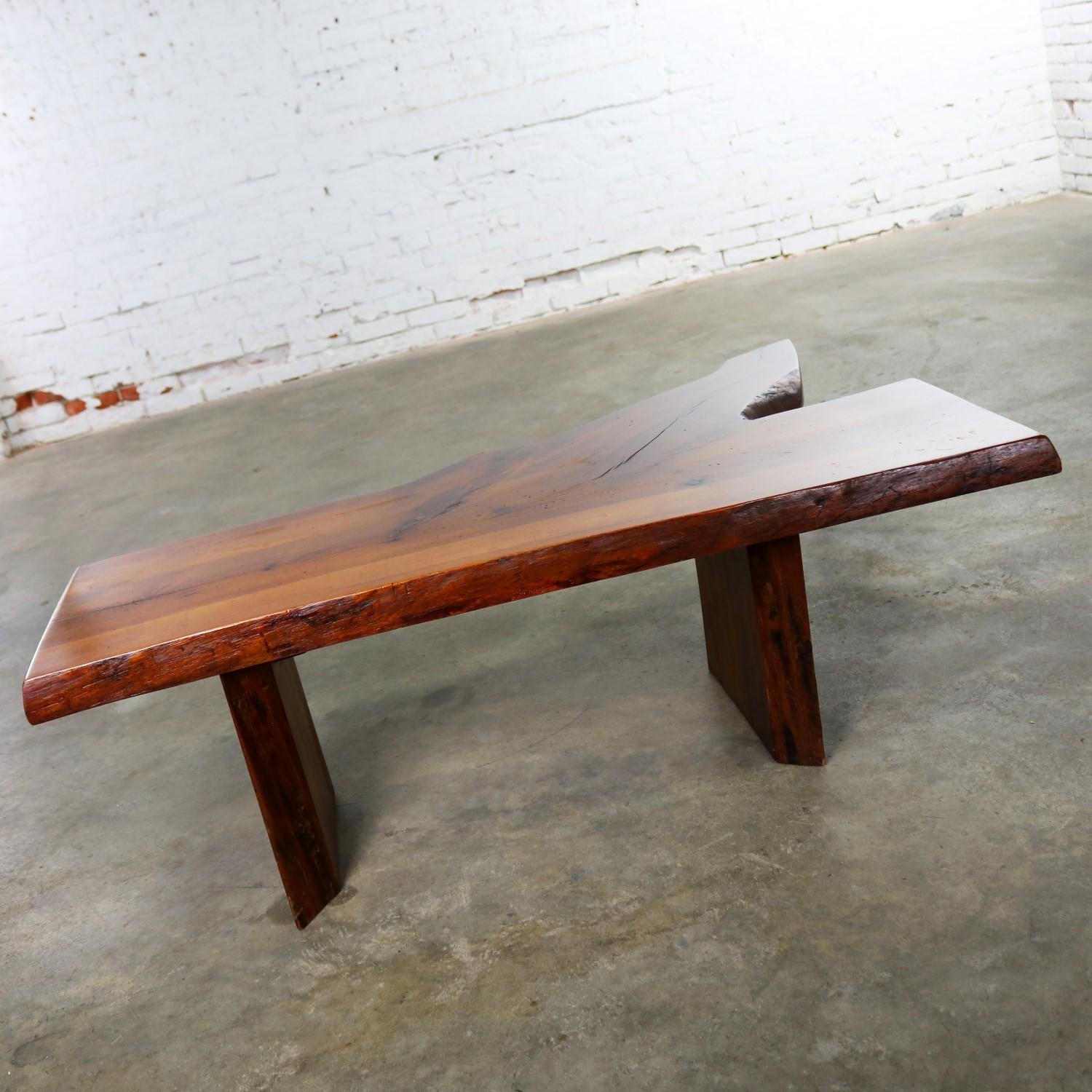 Live Edge Solid Slab Coffee Table or Bench in the Style of George Nakashima In Good Condition For Sale In Topeka, KS