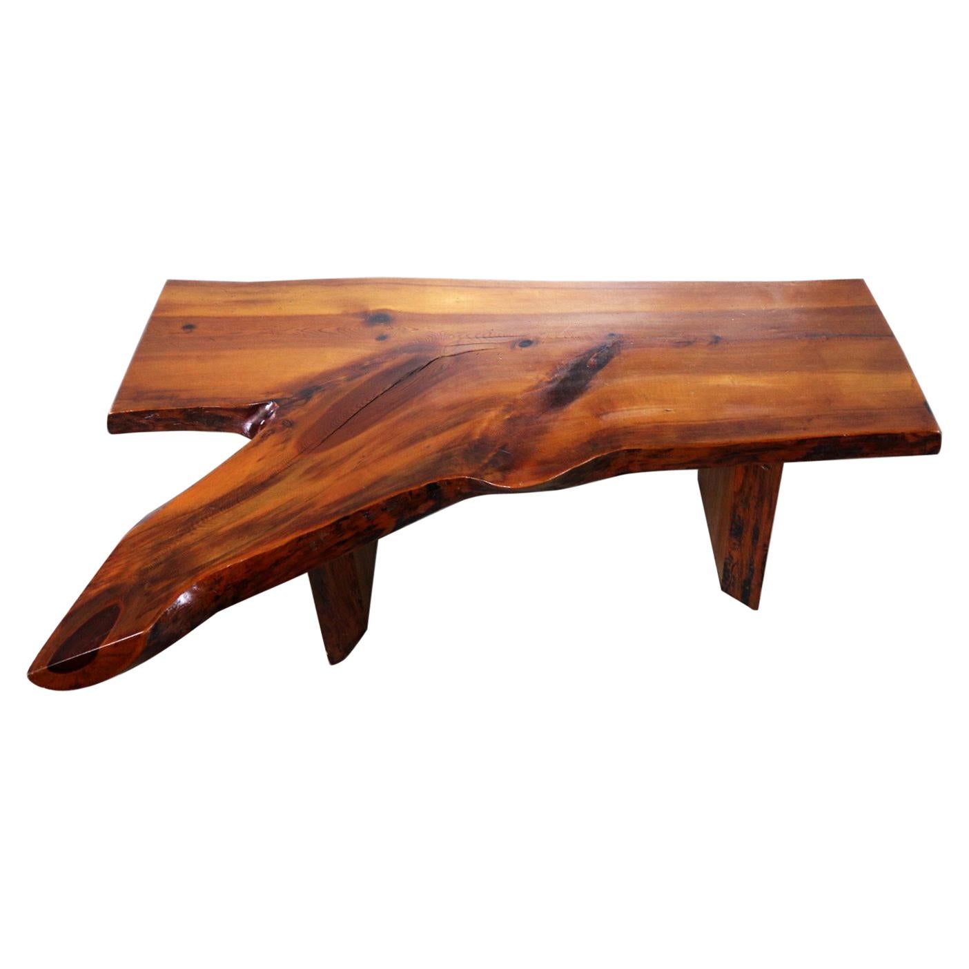 Live Edge Solid Slab Coffee Table or Bench in the Style of George Nakashima