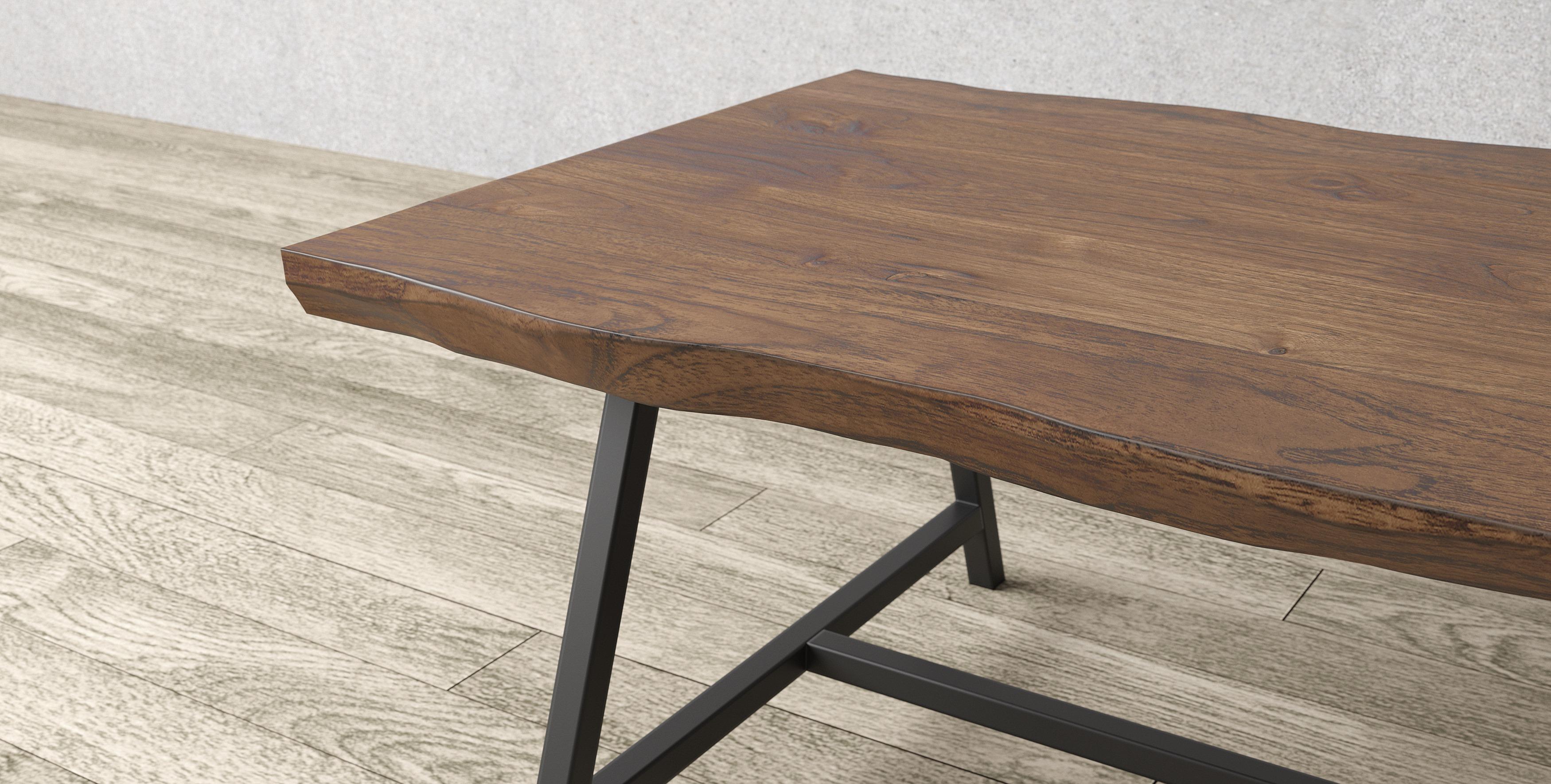 Fait main Table basse en teck massif Live Edge avec pieds en métal en vente