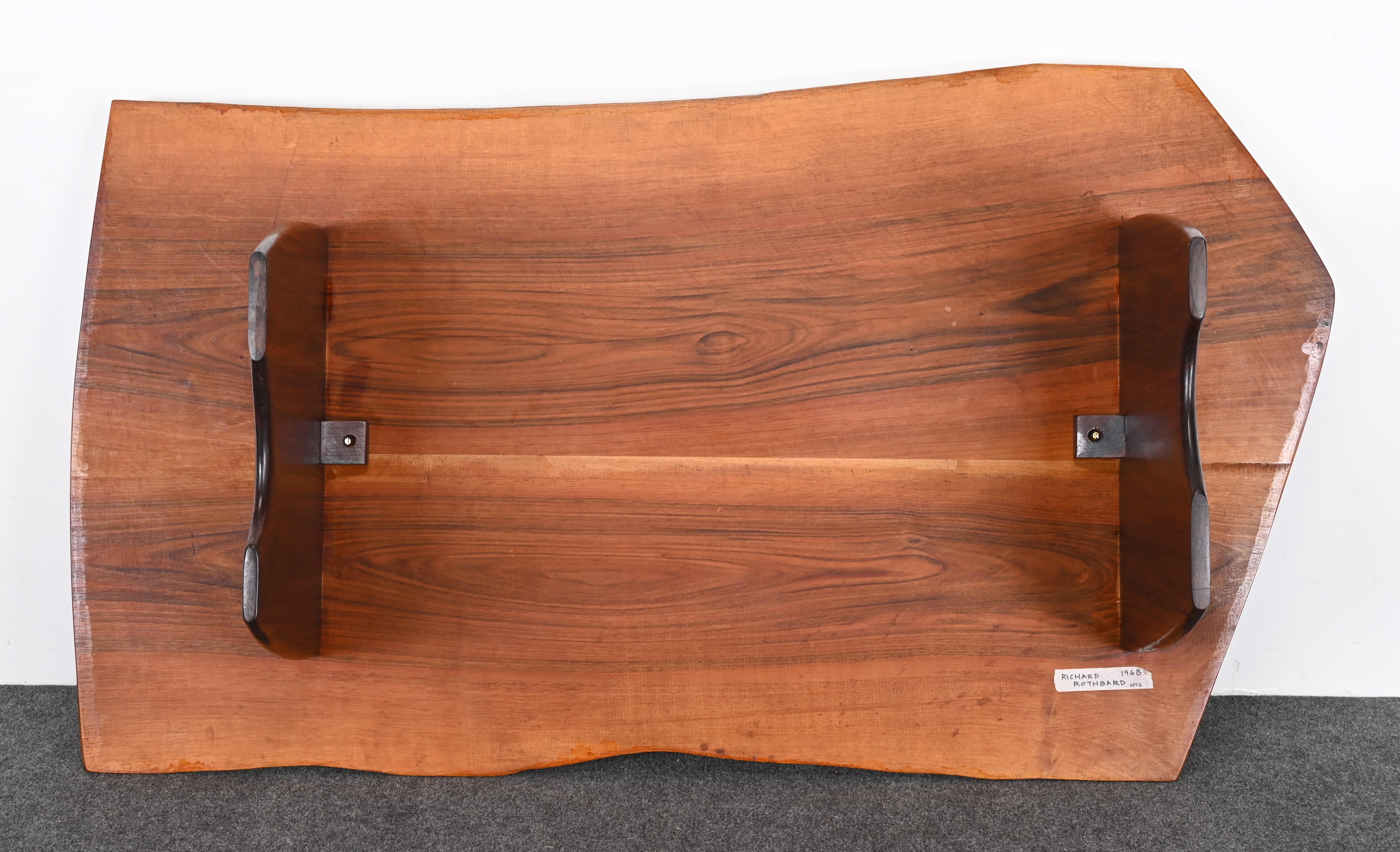 Live Edge Solid Walnut and Rosewood Coffee Table by Richard Rothbard, 1968 For Sale 10