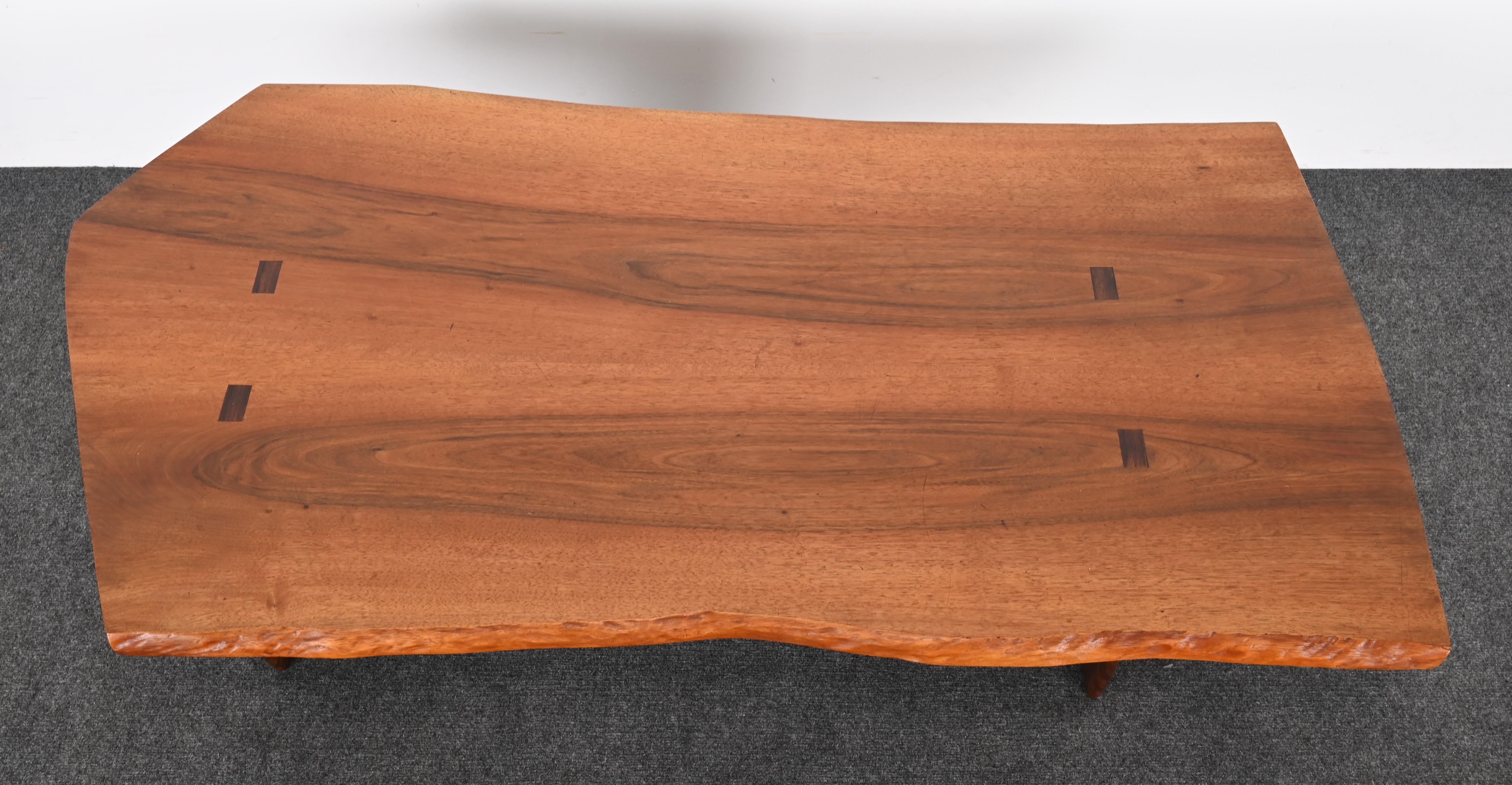 Live Edge Solid Walnut and Rosewood Coffee Table by Richard Rothbard, 1968 For Sale 11
