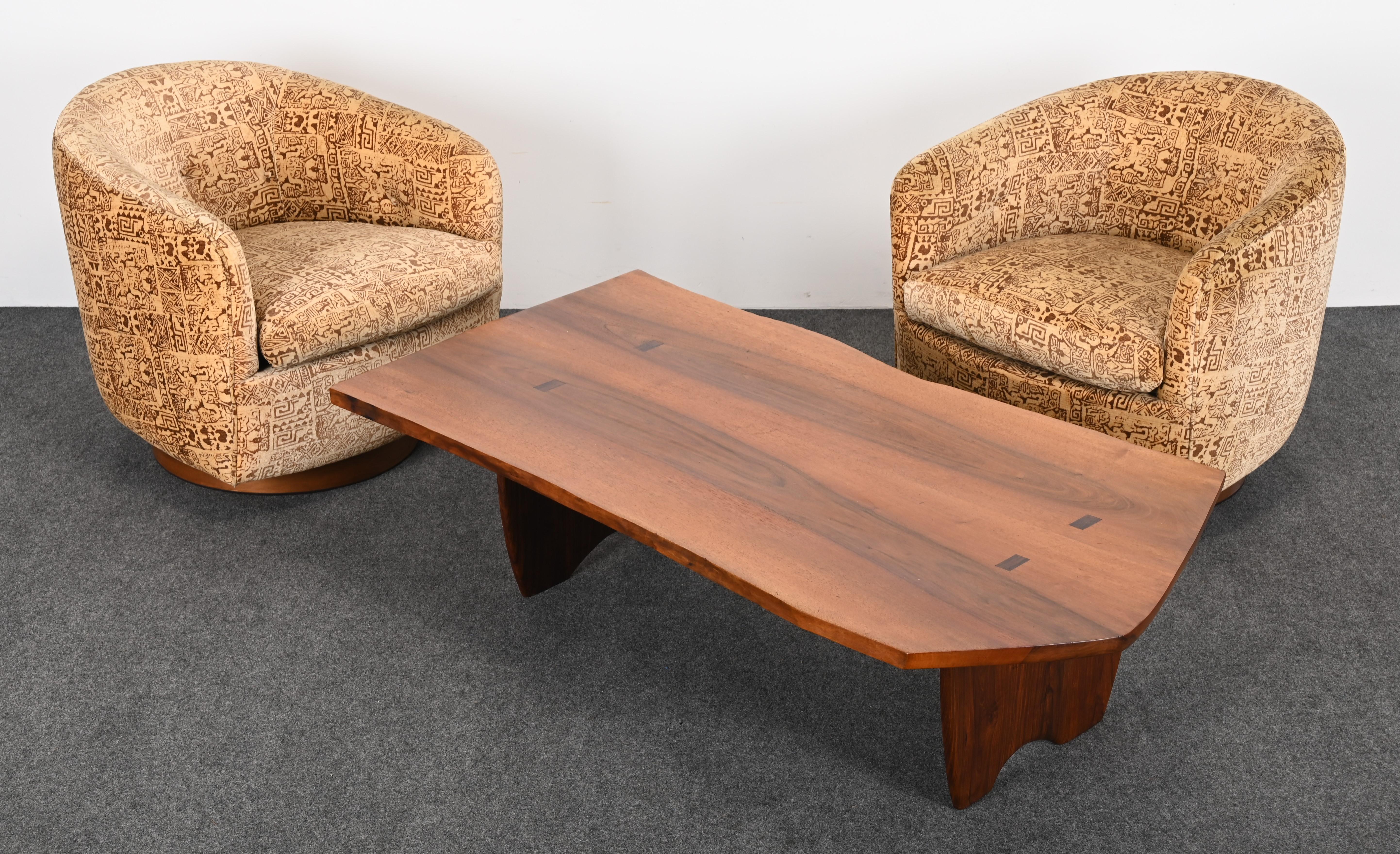 Mid-Century Modern Live Edge Solid Walnut and Rosewood Coffee Table by Richard Rothbard, 1968 For Sale