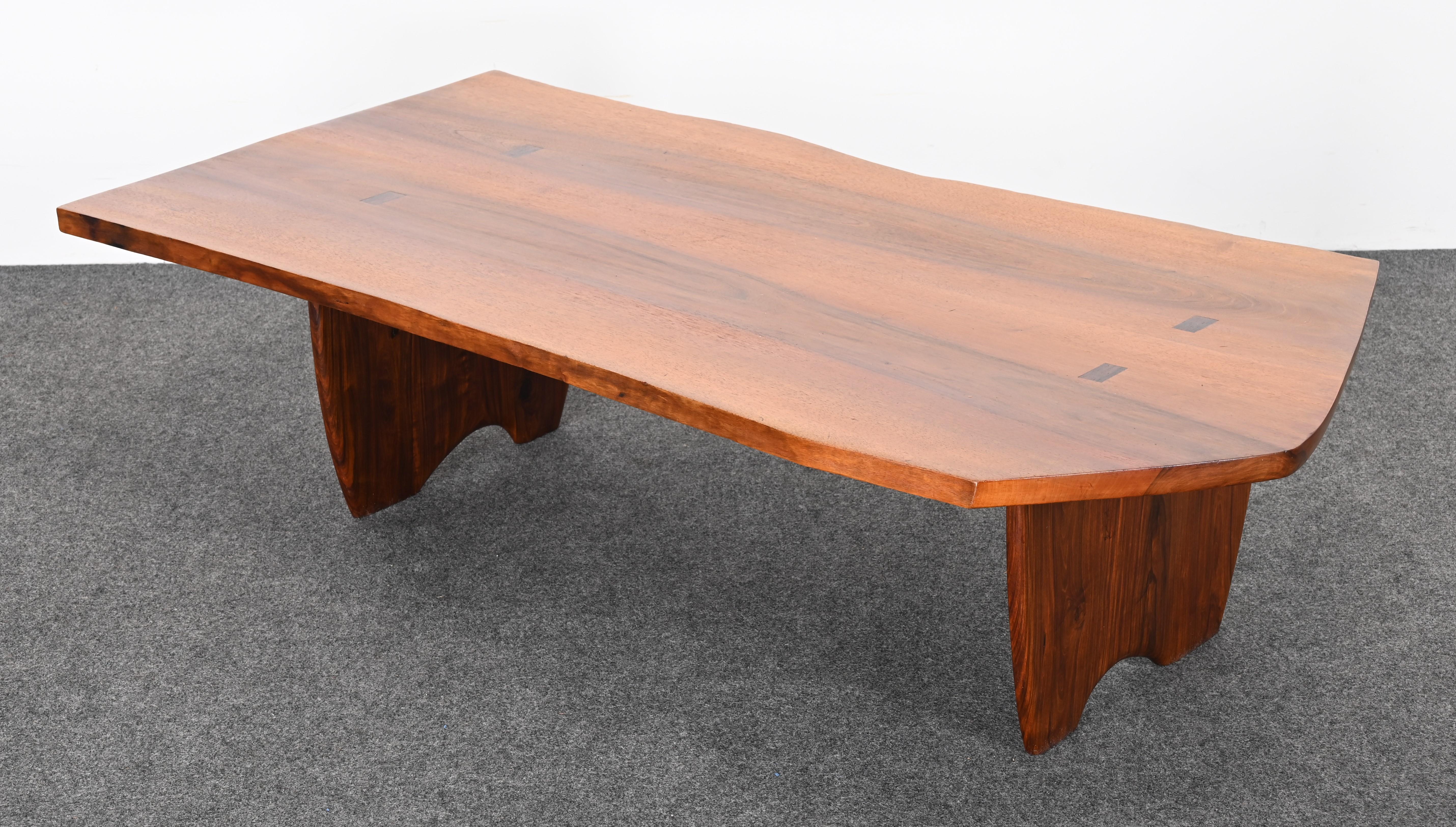Mid-20th Century Live Edge Solid Walnut and Rosewood Coffee Table by Richard Rothbard, 1968 For Sale