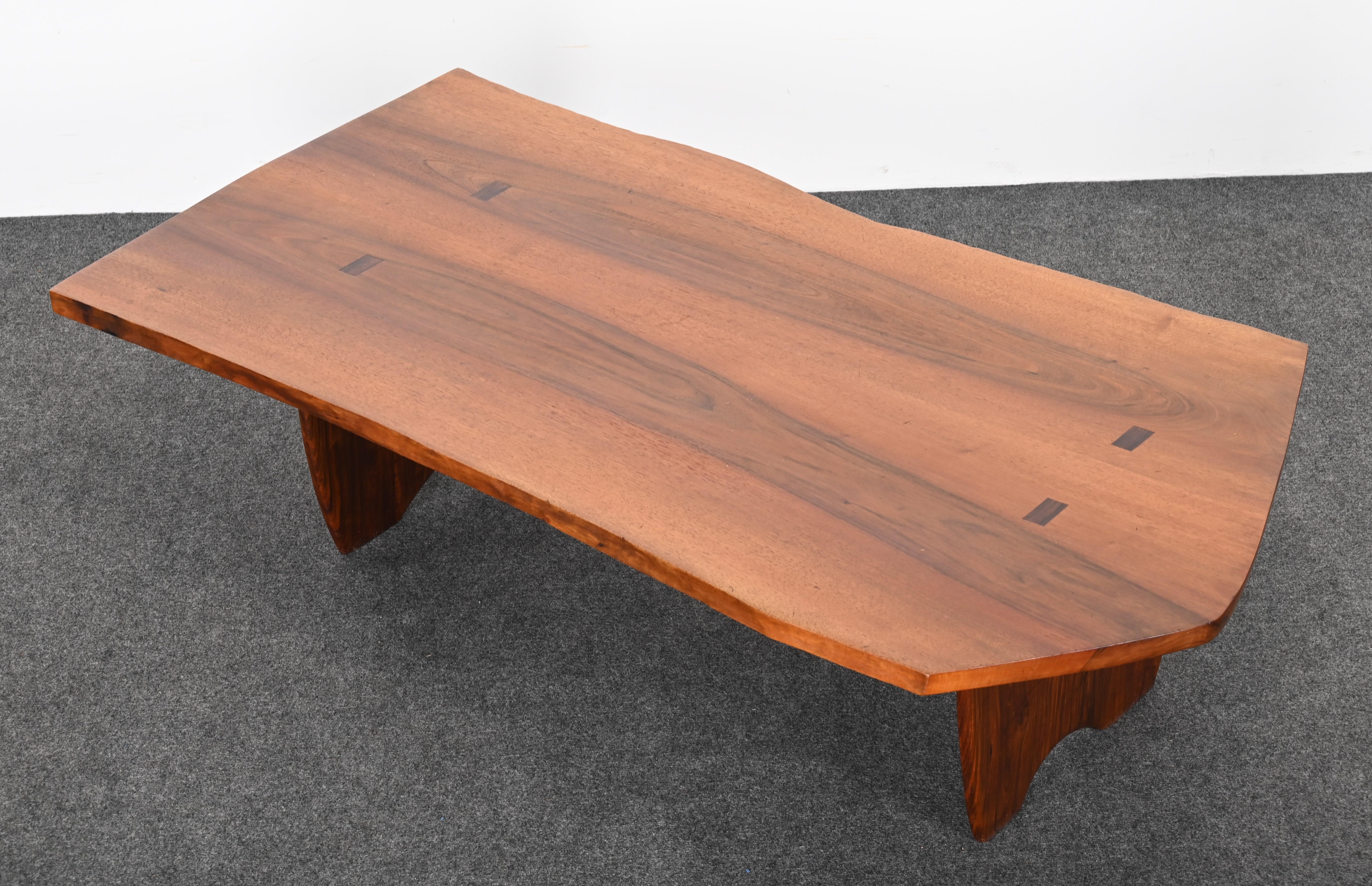 Live Edge Solid Walnut and Rosewood Coffee Table by Richard Rothbard, 1968 For Sale 1