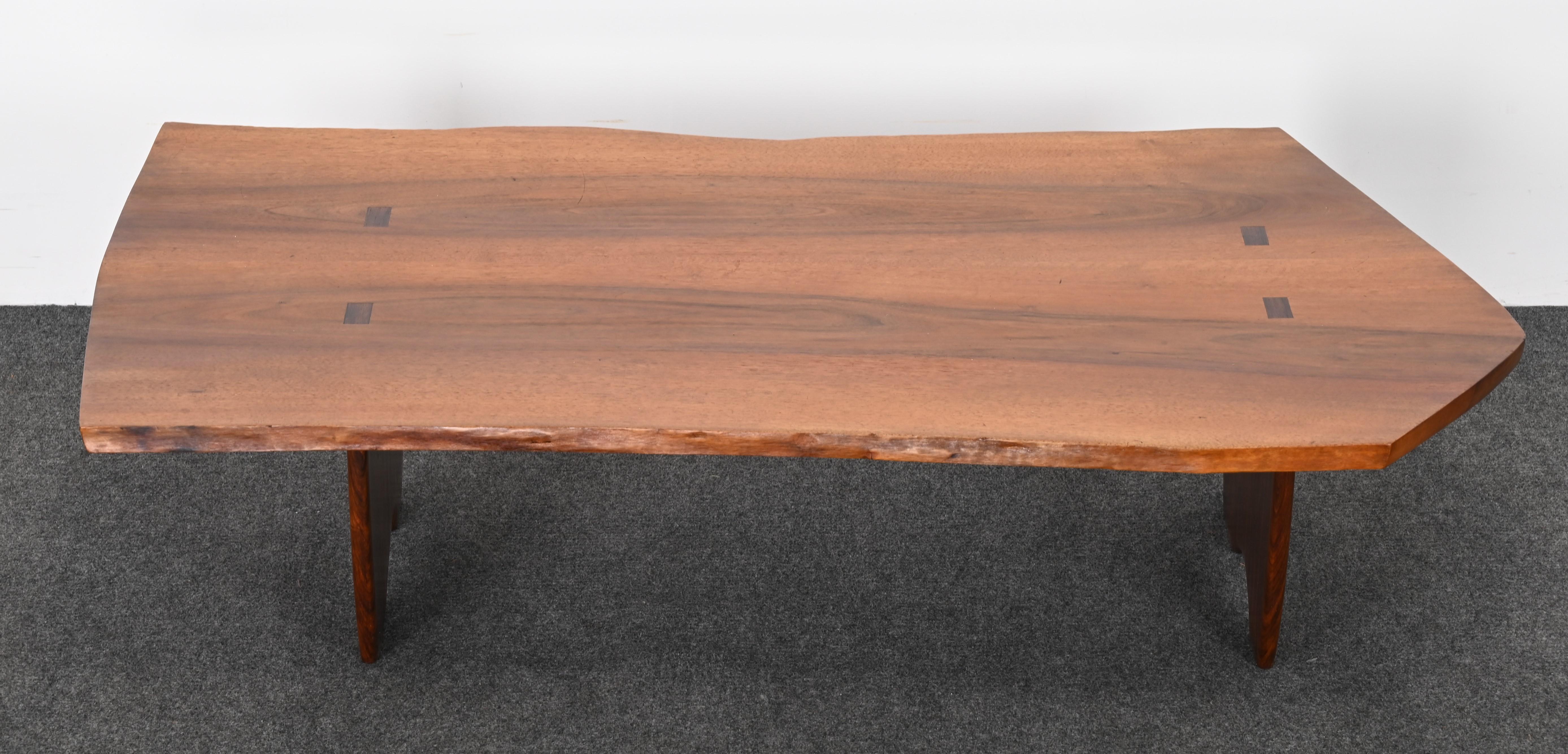 Live Edge Solid Walnut and Rosewood Coffee Table by Richard Rothbard, 1968 For Sale 2