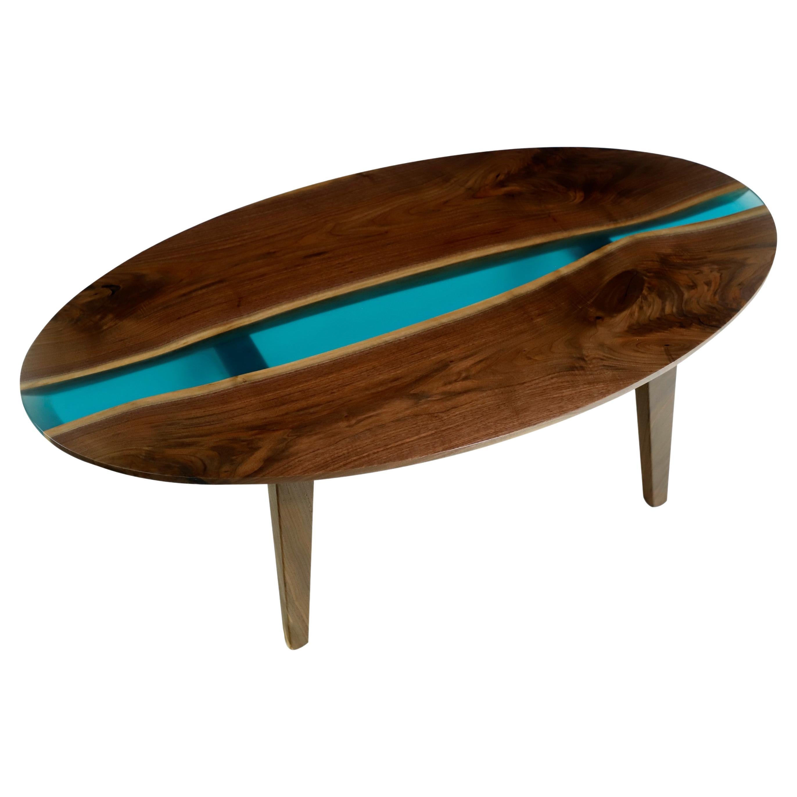 Live Edge Solid Walnut + Resin Oval Coffee Table