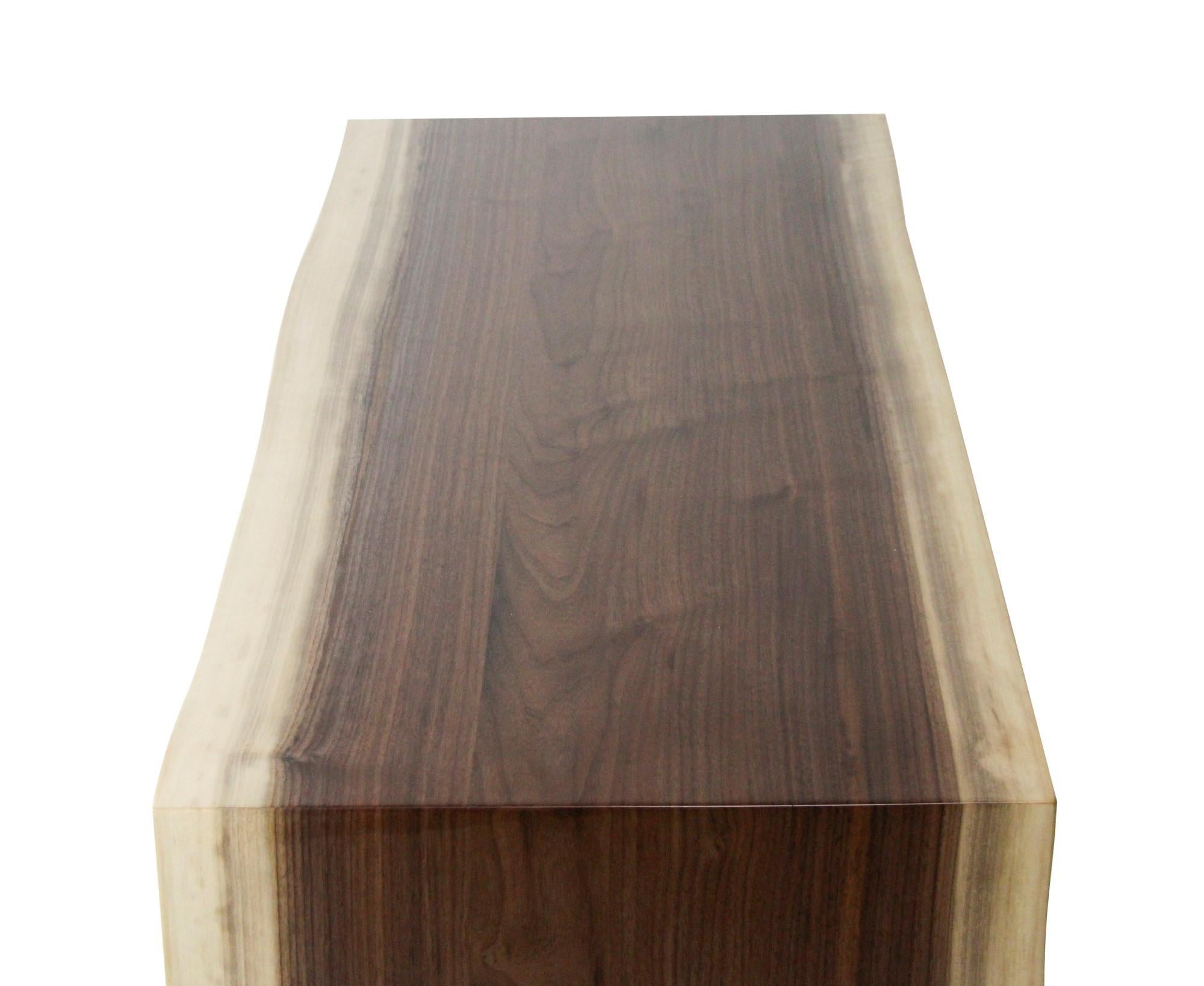 Live Edge Solid Walnut Waterfall Desk with Slab Legs and Single Drawer 3