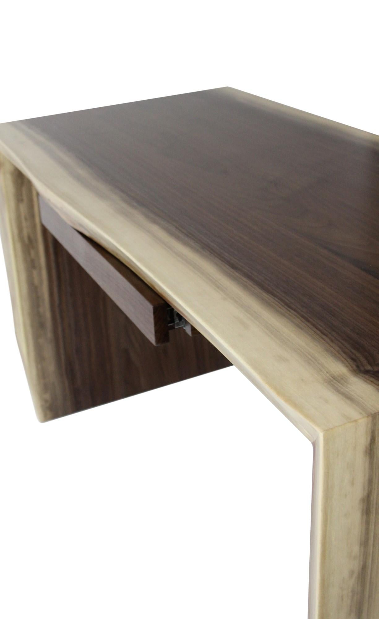 Live Edge Solid Walnut Waterfall Desk with Slab Legs and Single Drawer 4
