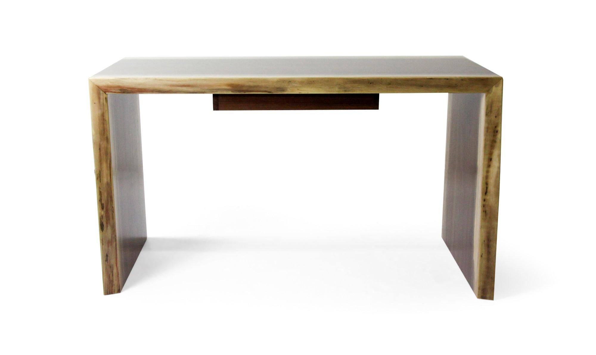 Live Edge Solid Walnut Waterfall Desk with Slab Legs and Single Drawer 5