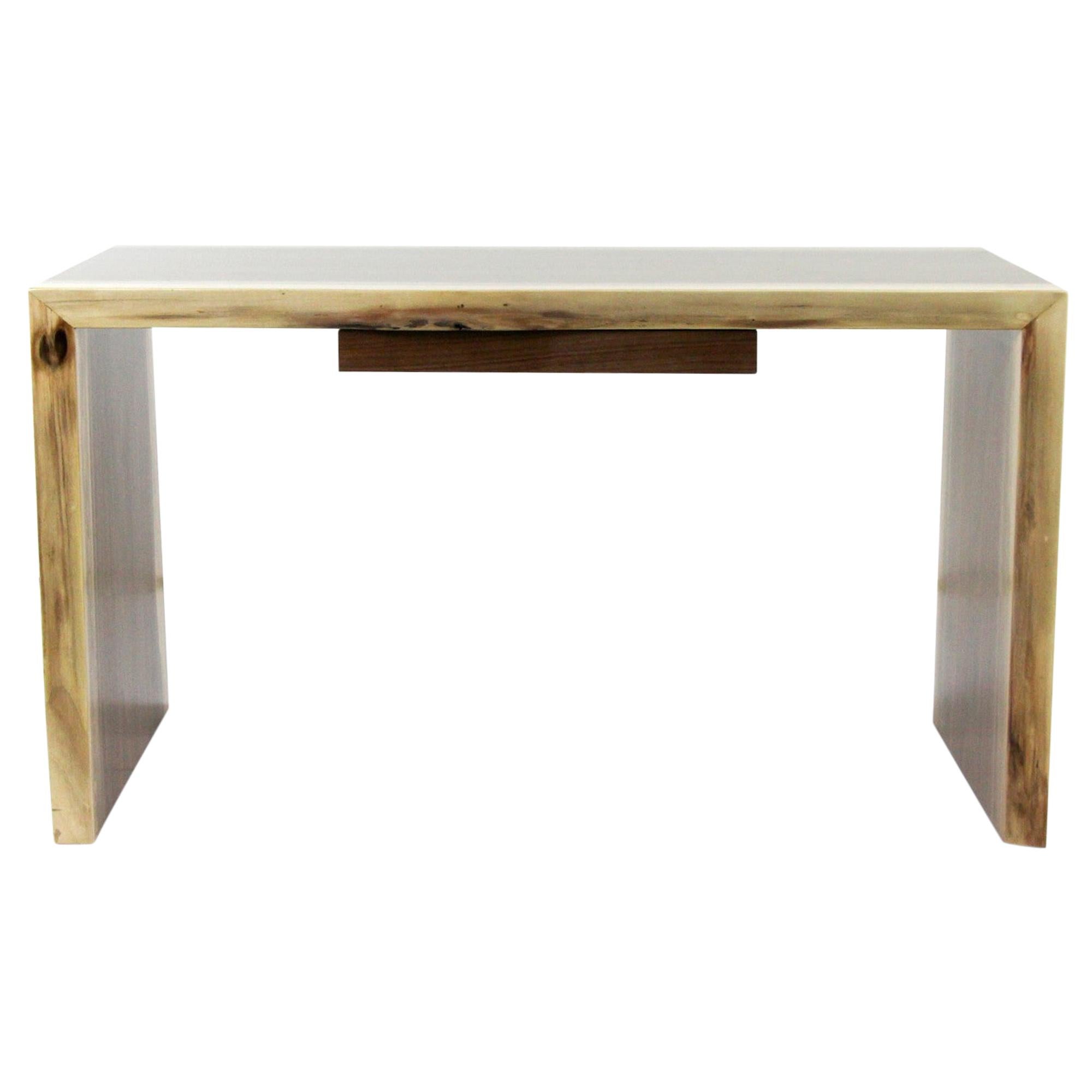 Live Edge Solid Walnut Waterfall Desk with Slab Legs and Single Drawer