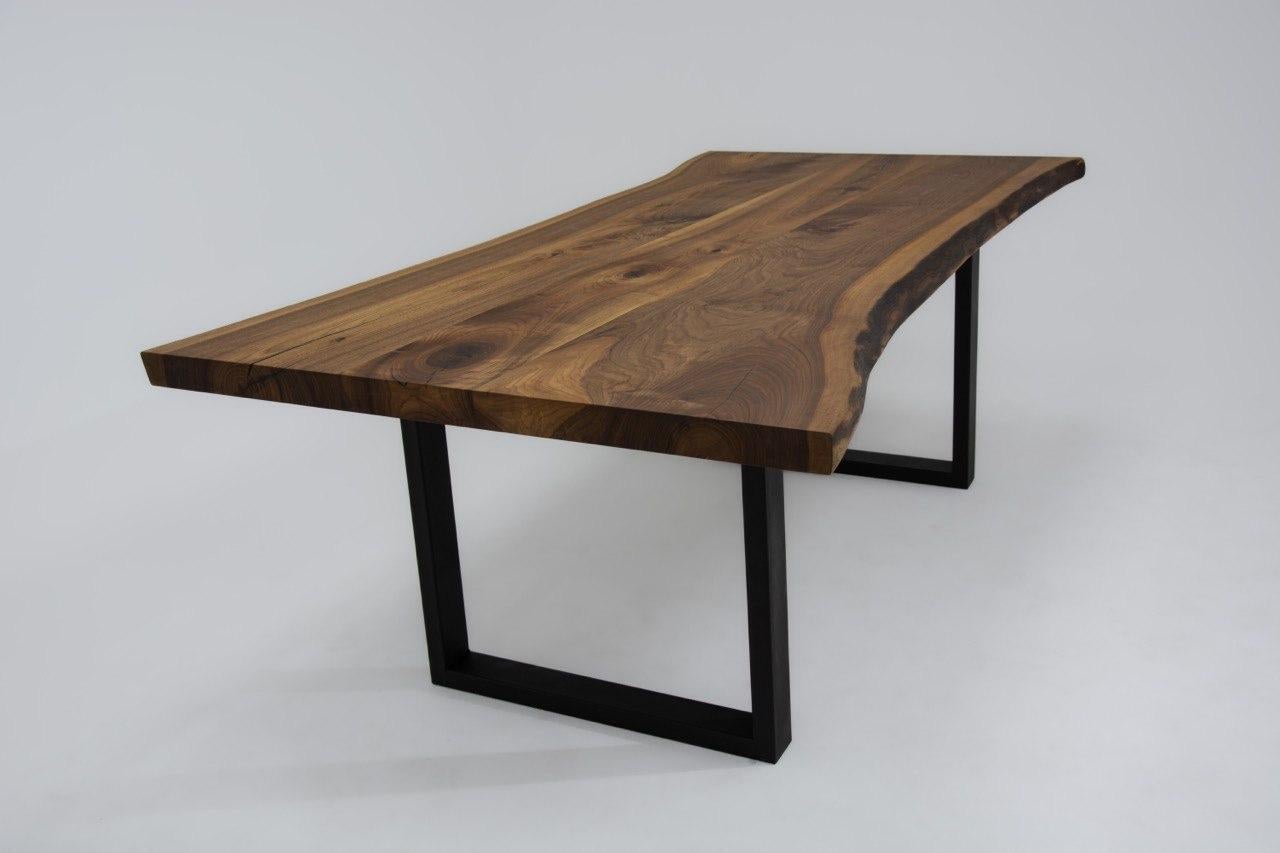 Organic Modern Live Edge Solid Walnut Wood Dining Table For Sale