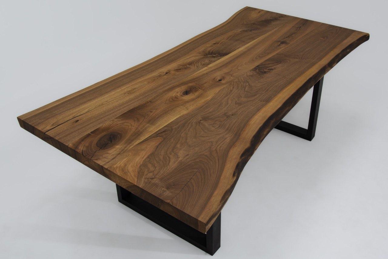 Hand-Carved Live Edge Solid Walnut Wood Dining Table For Sale