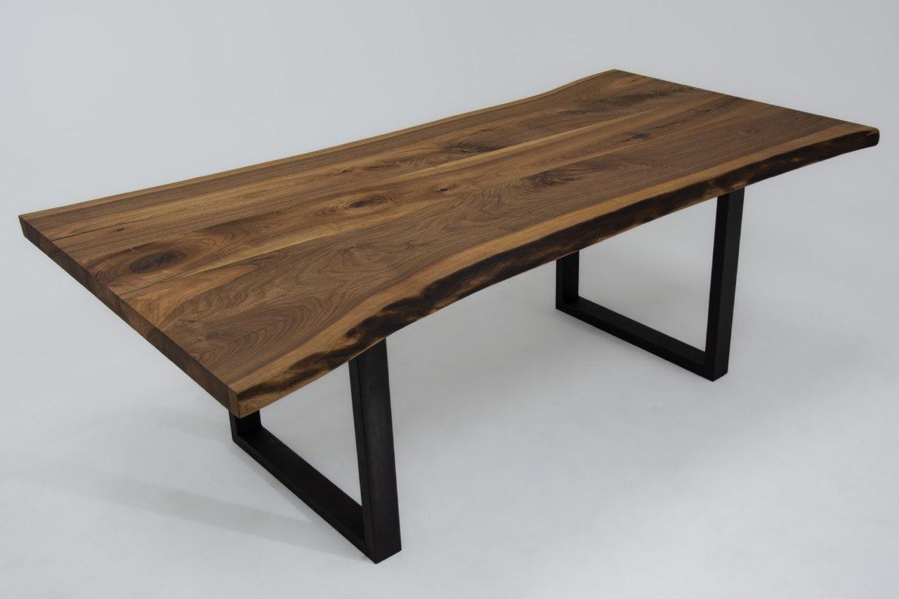 Contemporary Live Edge Solid Walnut Wood Dining Table For Sale