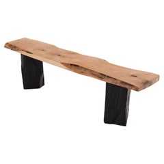 Live Edge Solid Wood Bench with Charred Legs, Organic Modern by Logniture