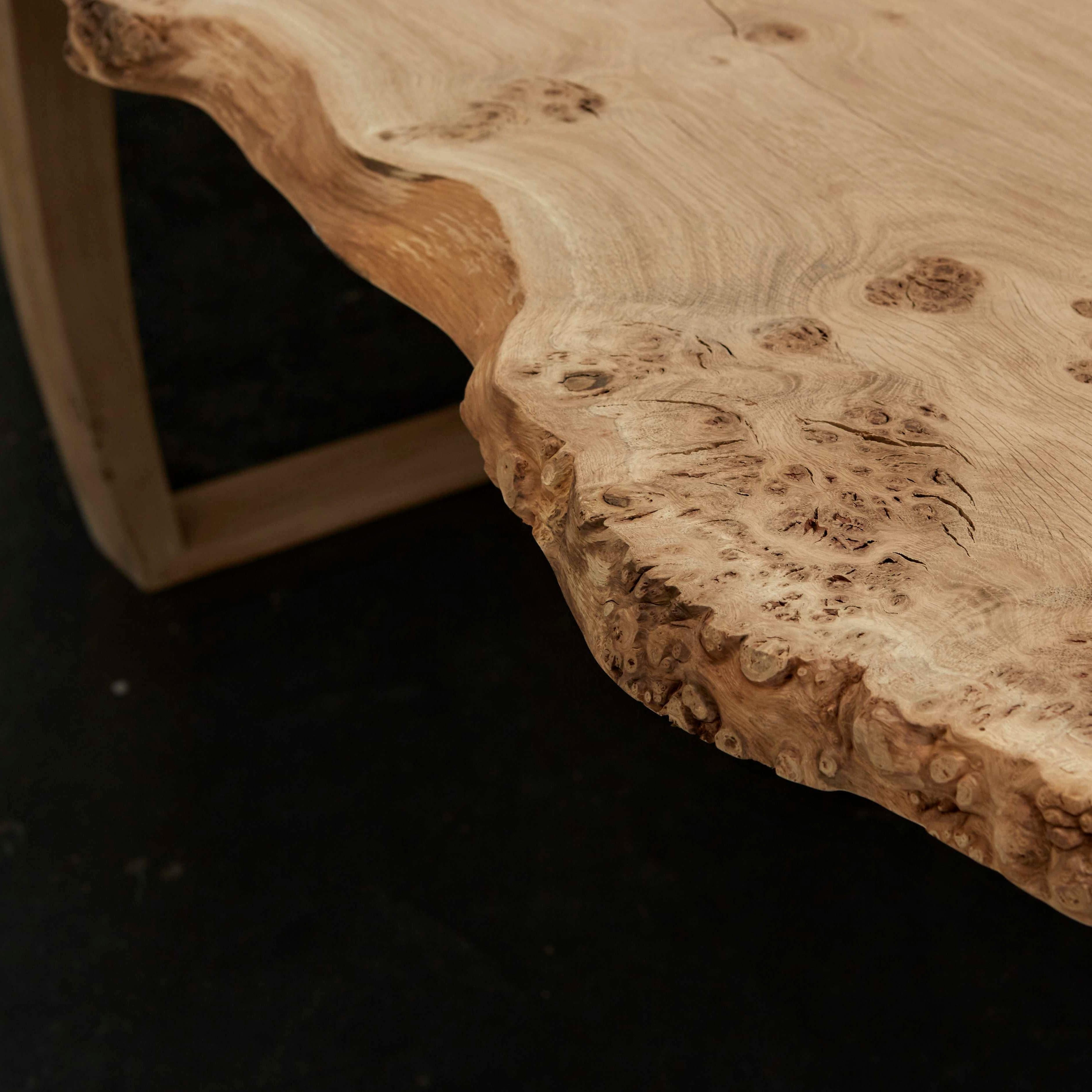 Hand-Crafted Book-matched English oak table by Jonathan Field. Bespoke. For Sale