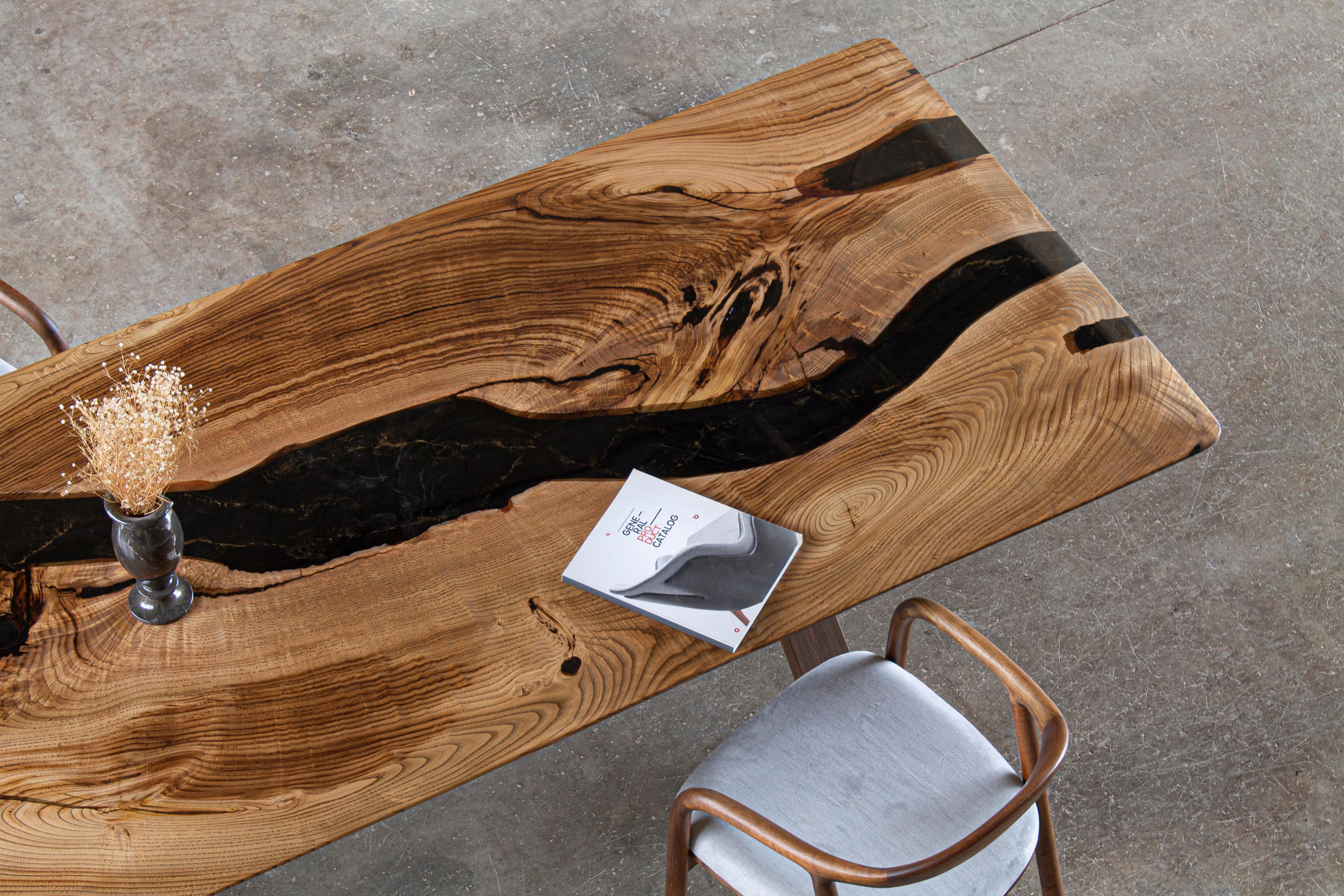 Turkish Live Edge Table Epoxy - Resin Dining Table - Custom Epoxy Resin Walnut Table For Sale