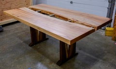Live Edge Table from Solid Pecan Glass River and Walnut Base with Steel Supports