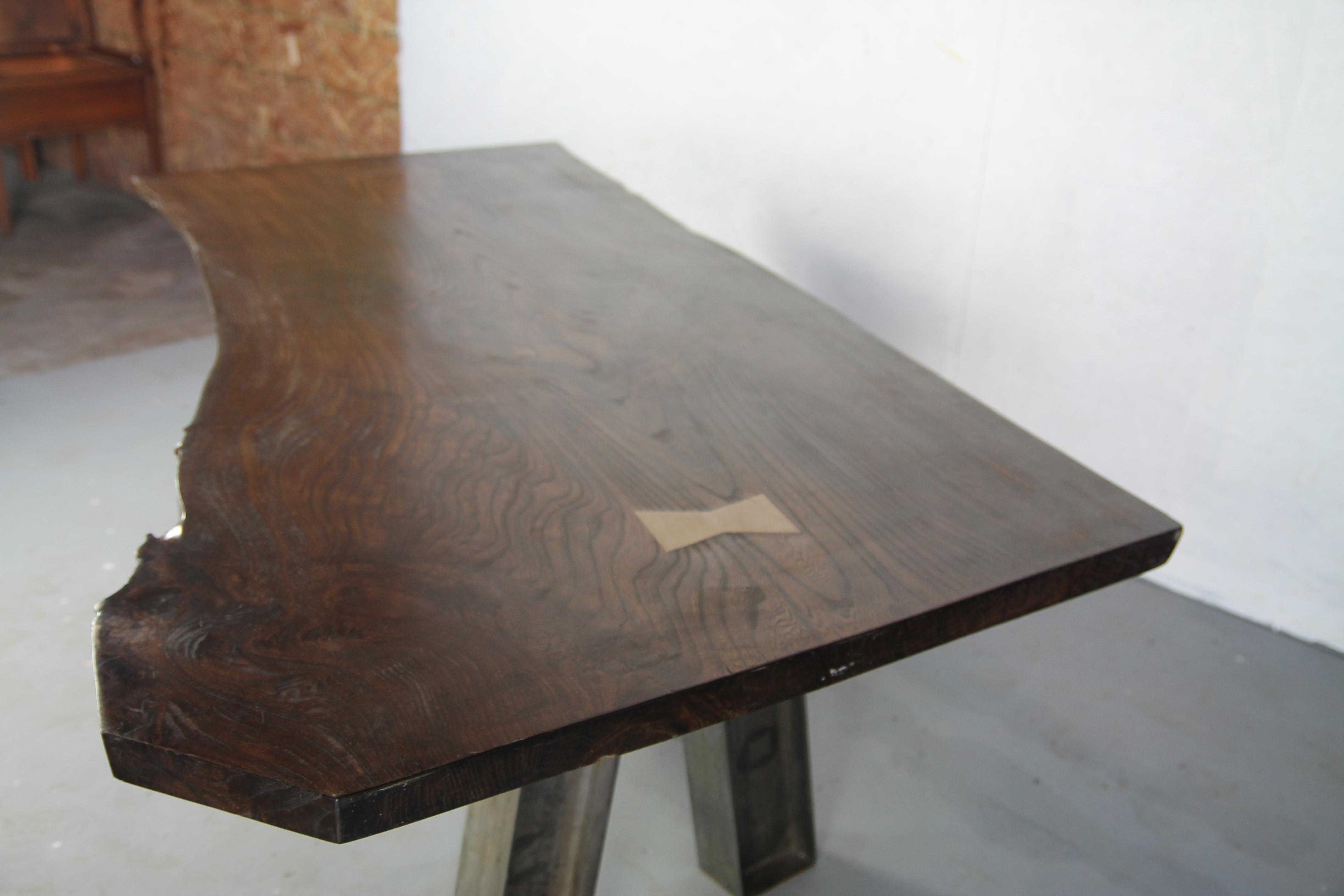 Contemporary Live Edge Table with Custom 3-Leg Metal Base For Sale