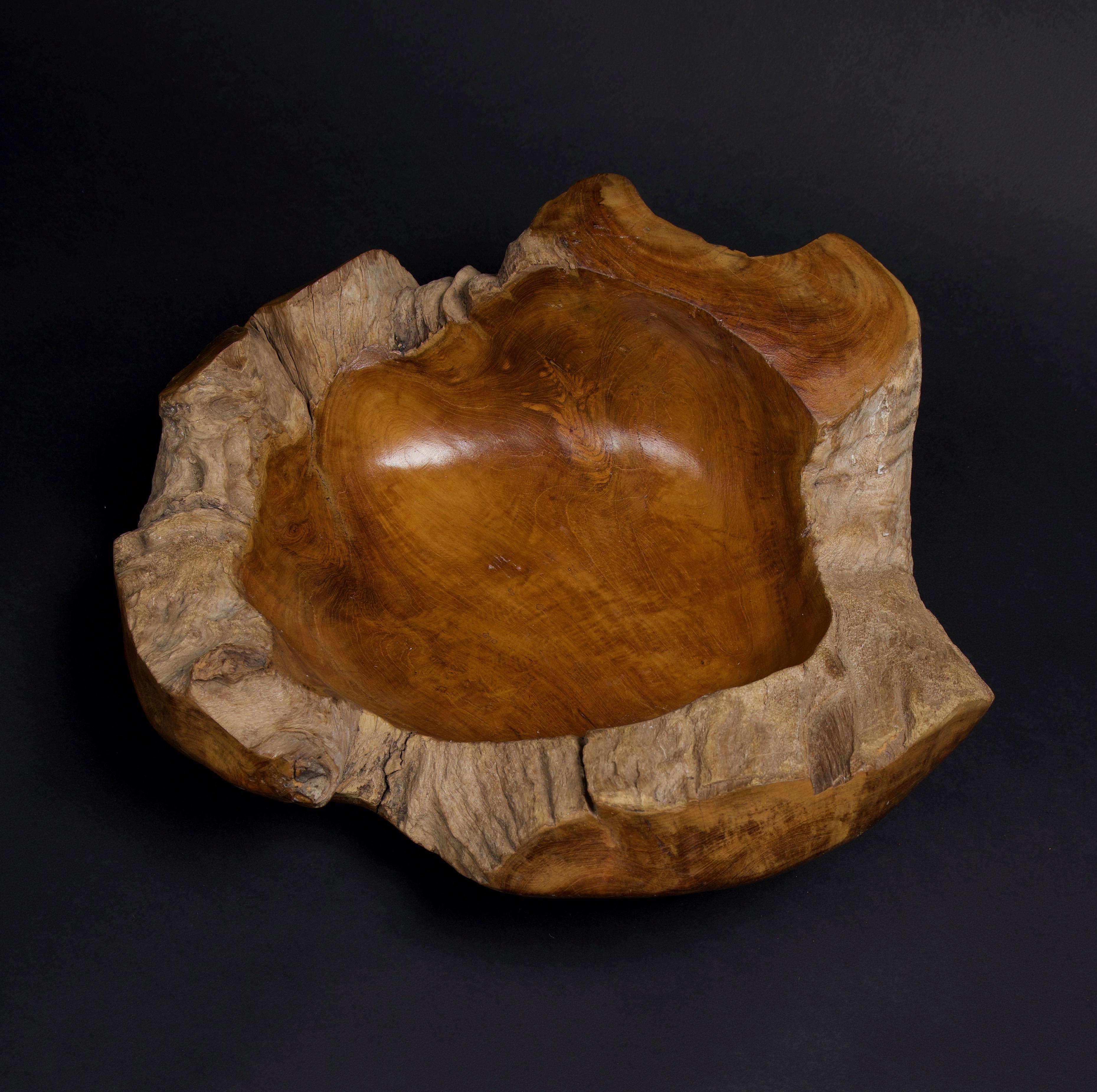 Hand-Carved Live Edge Teak Wood Bowl