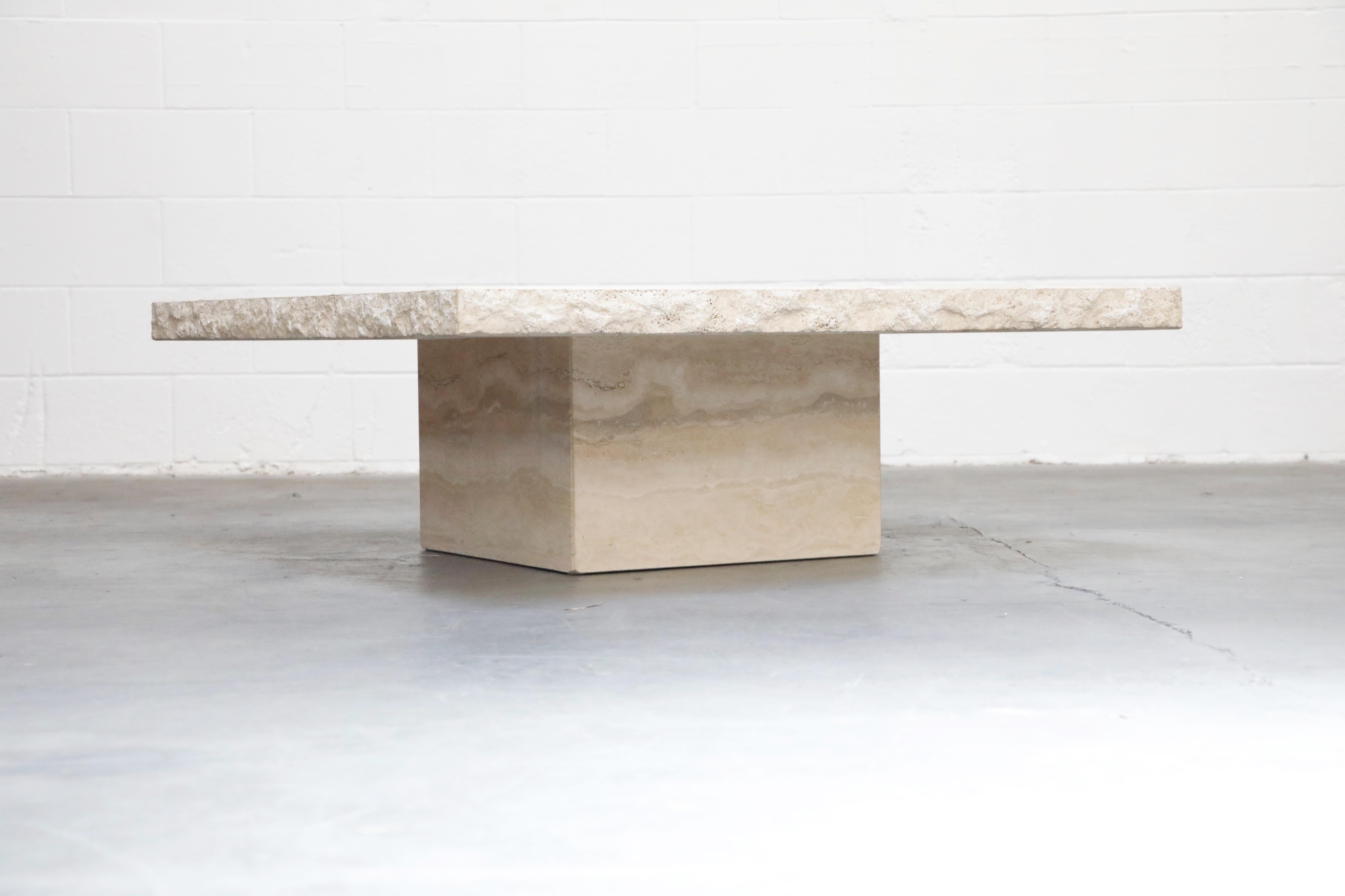 Modern Live Edge Travertine Coffee Table by Stone International Italy, 1970s, Signed