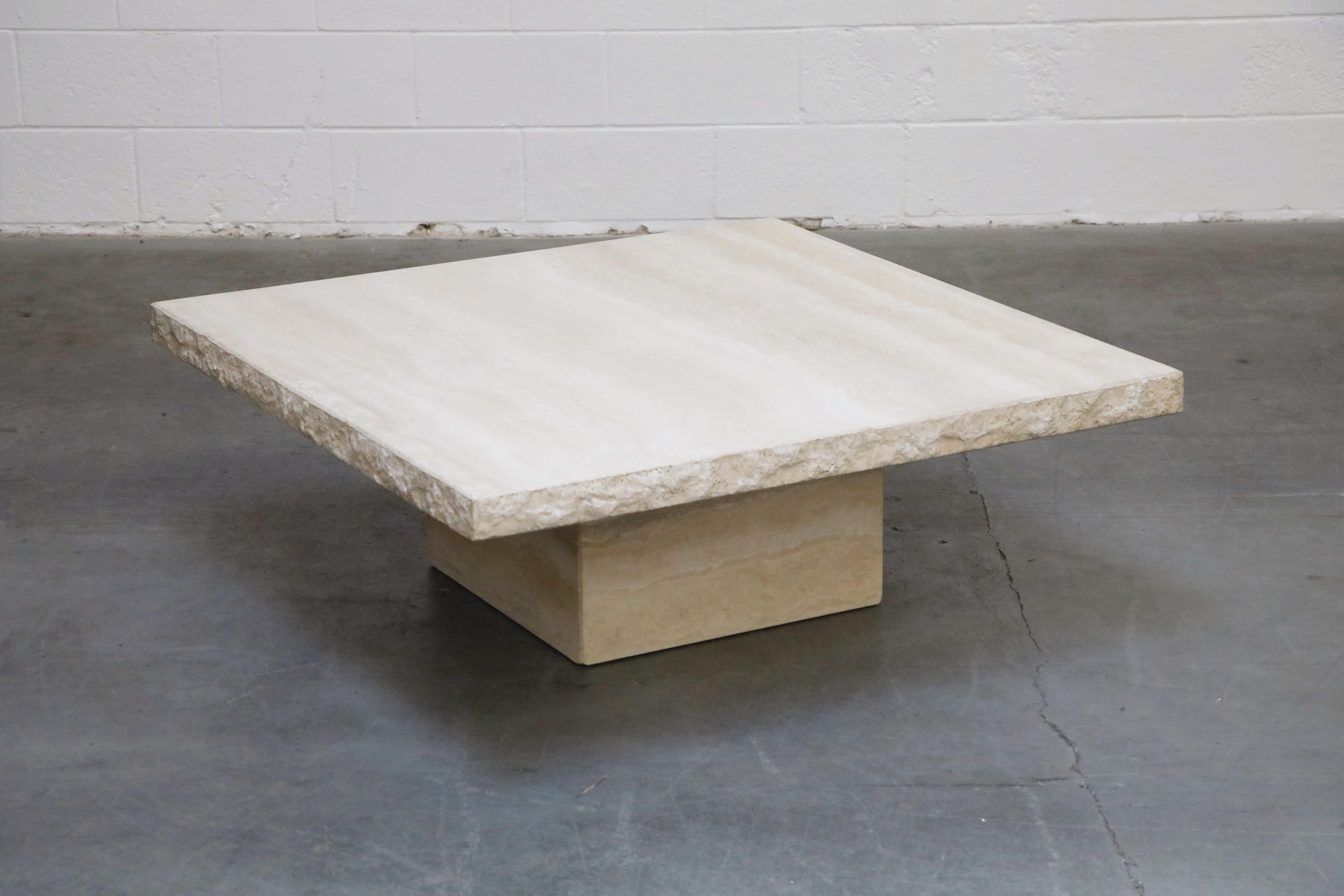 American Live Edge Travertine Coffee Table by Stone International Italy, 1970s, Signed