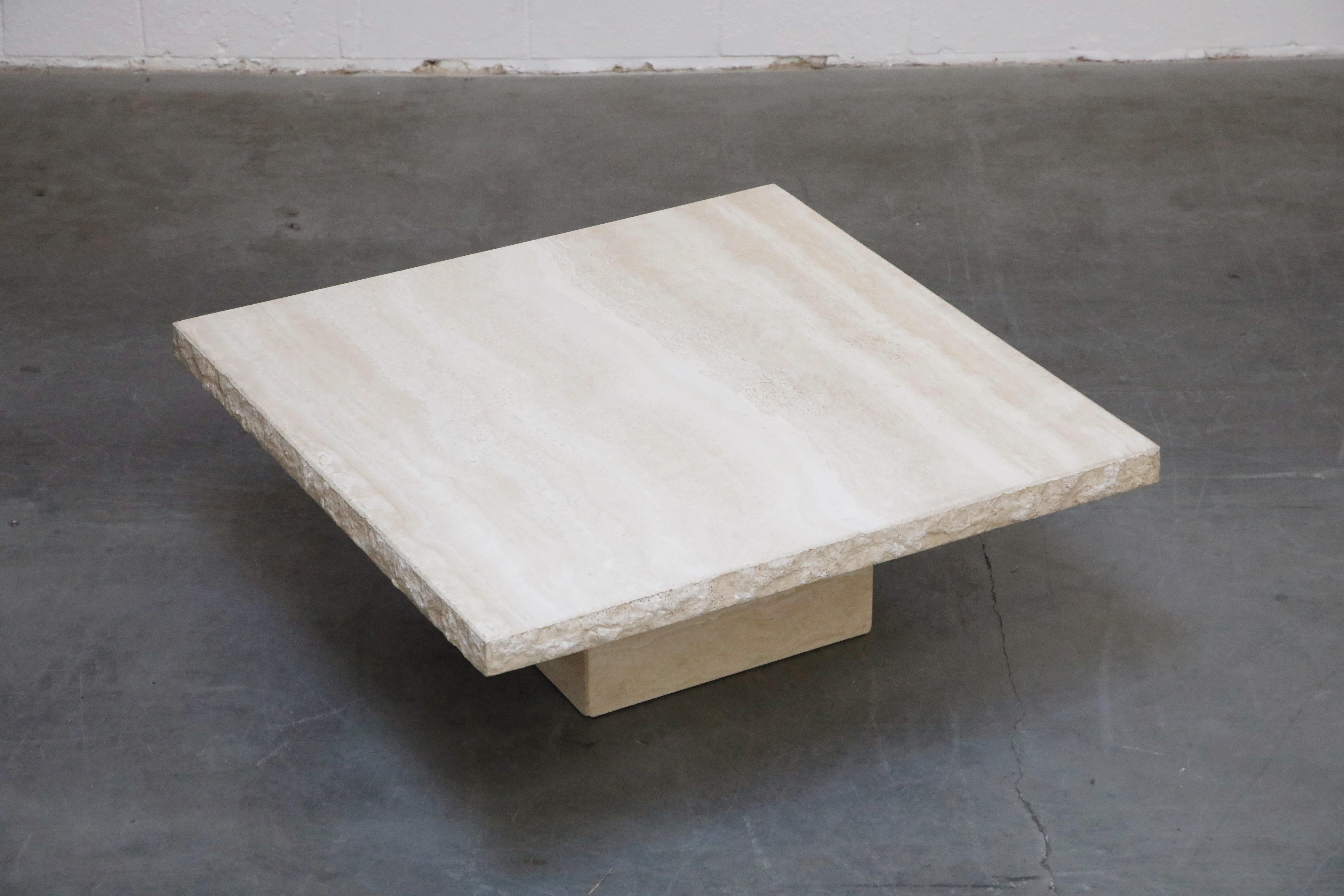 Live Edge Travertine Coffee Table by Stone International Italy, 1970s, Signed In Excellent Condition In Los Angeles, CA