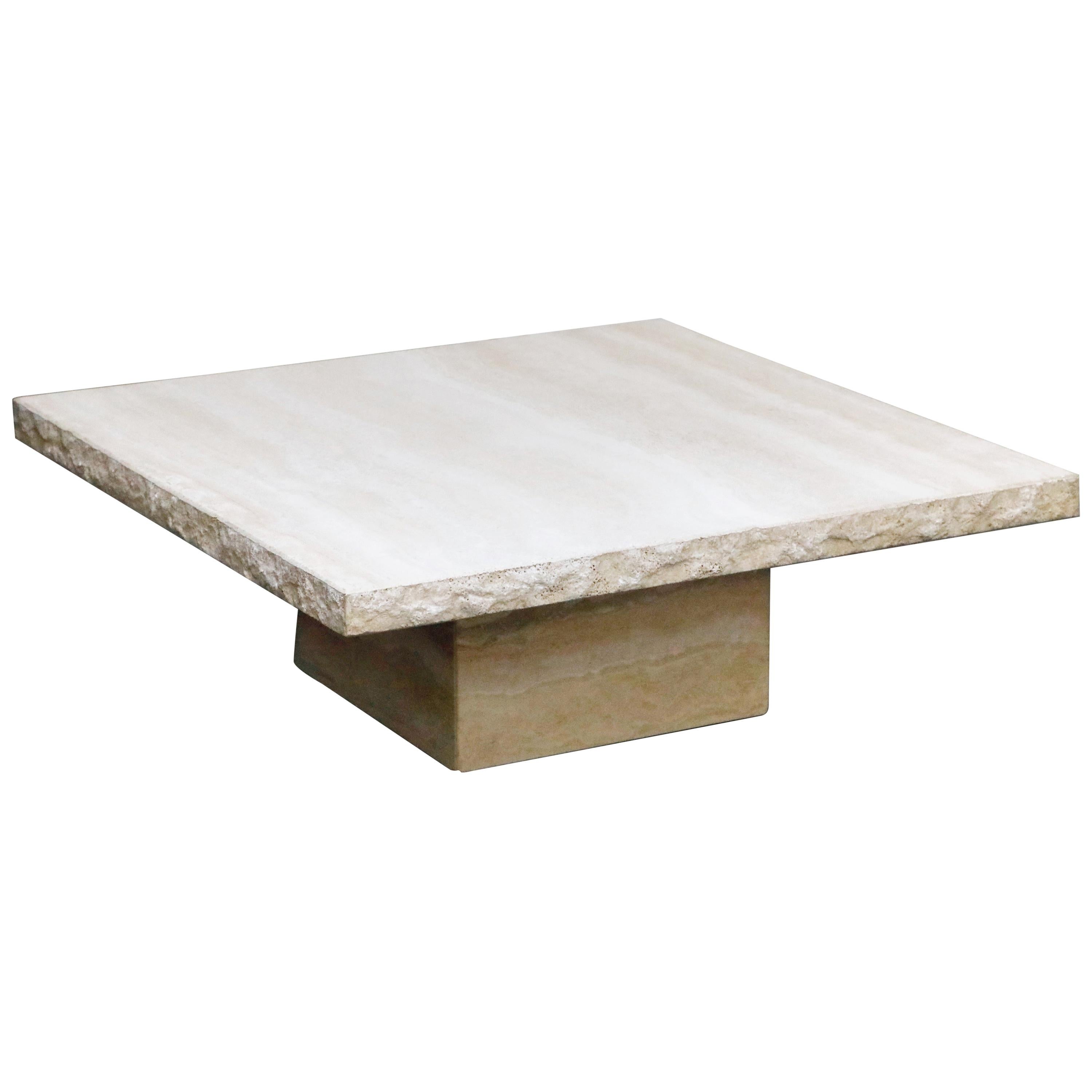 Live Edge Travertine Coffee Table by Stone International Italy, 1970s, Signed