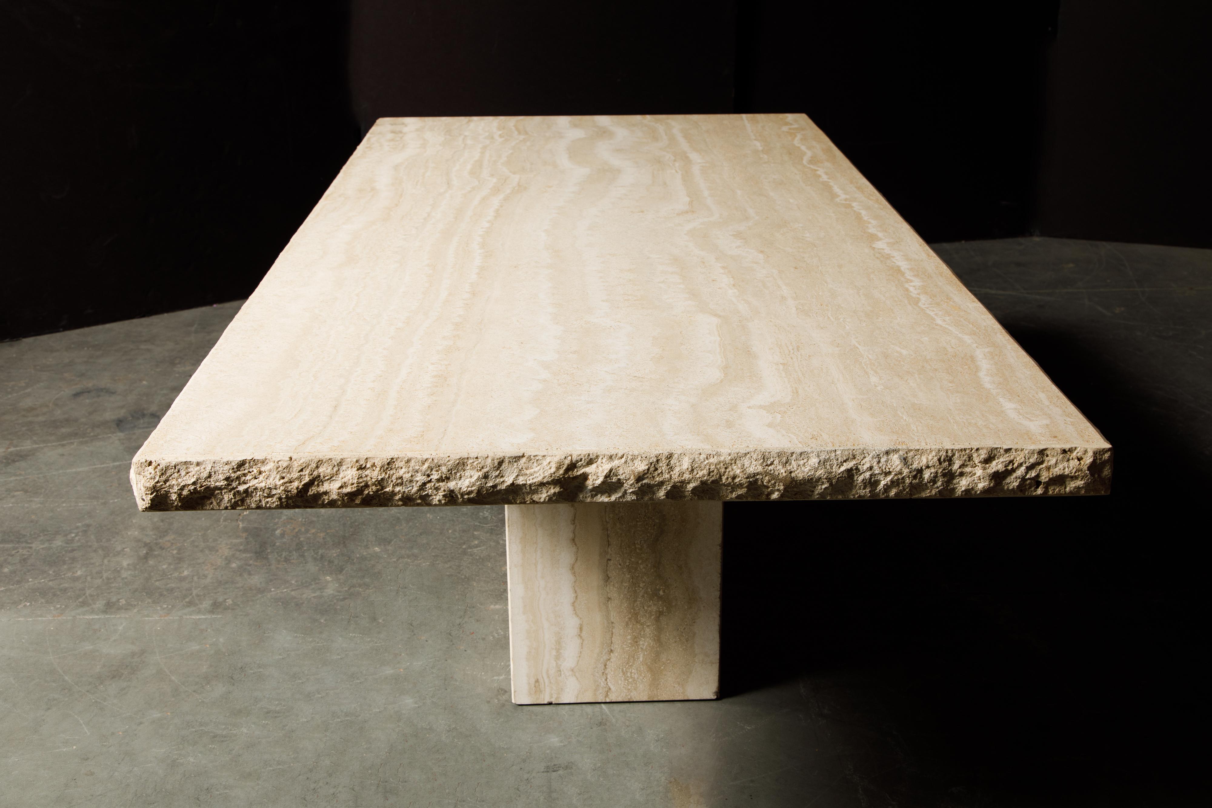 Live Edge Travertine Dining Table by Stone International, Italy, 1980s, Signed In Good Condition In Los Angeles, CA