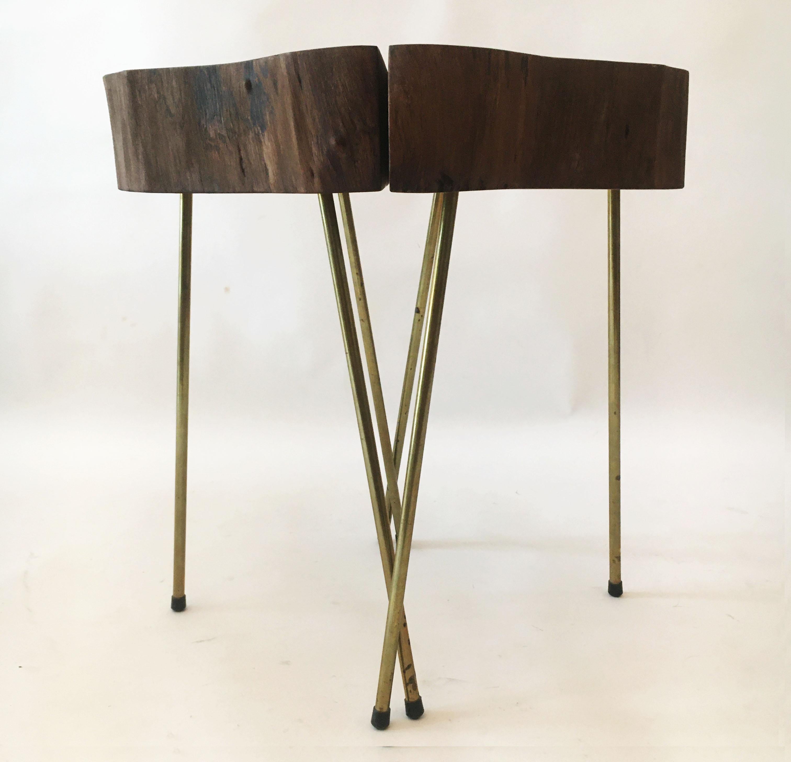 Live Edge Tree Trunk 'Heart' Table Pair, Austria 1950s. Can be used as a single piece or separated, left and right next to a sofa. Great for nightstands too.