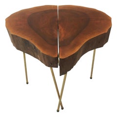 Live Edge Tree Trunk 'Heart' Table Pair, Austria 1950s