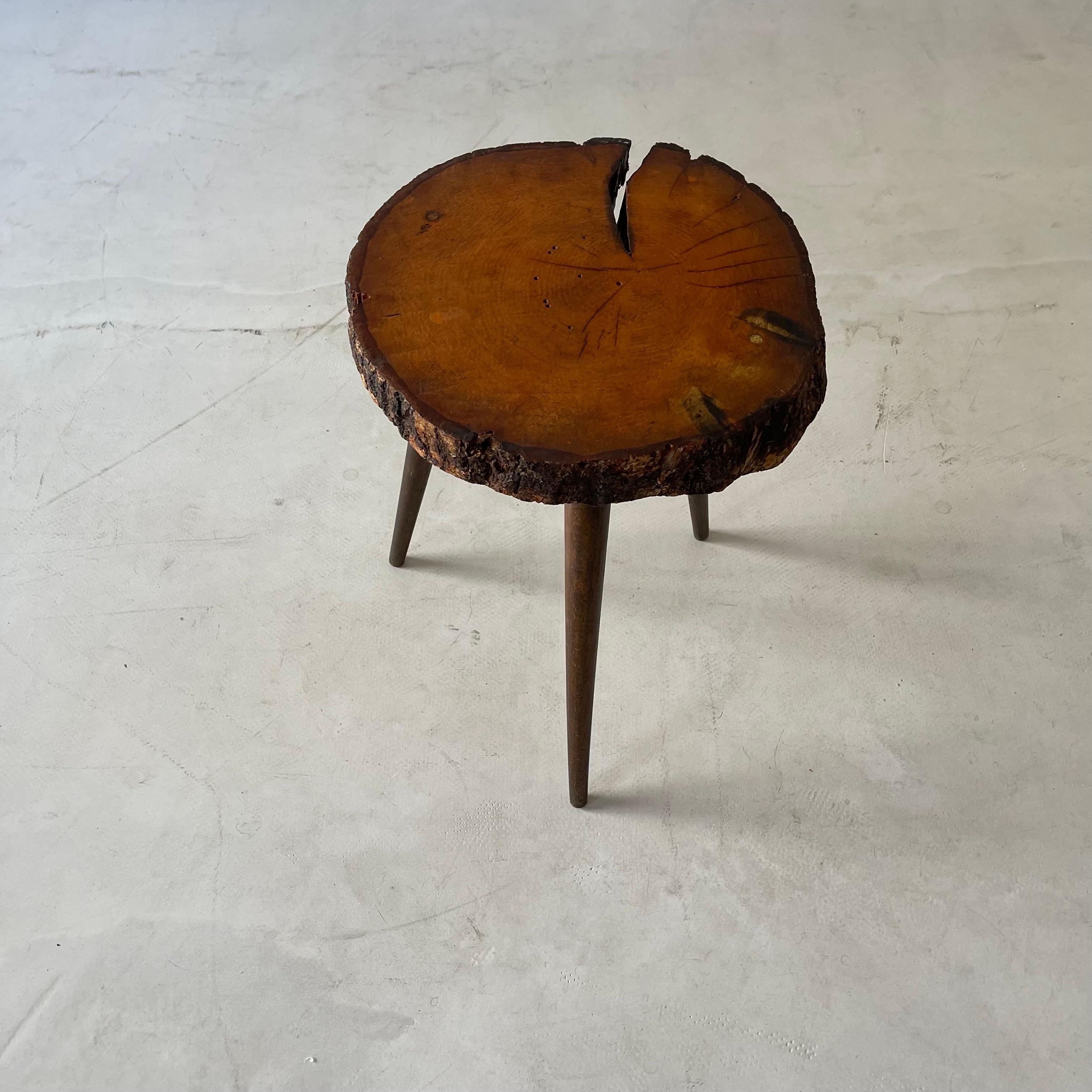 Live edge tree trunk side table, France, 1950s.