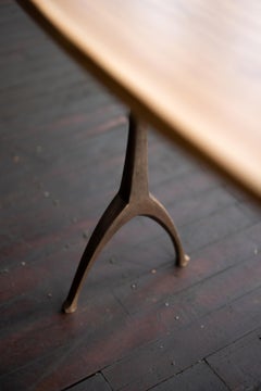 Live Edge Urban Elm Wood + Cast Bronze Console Table Pedestal Table